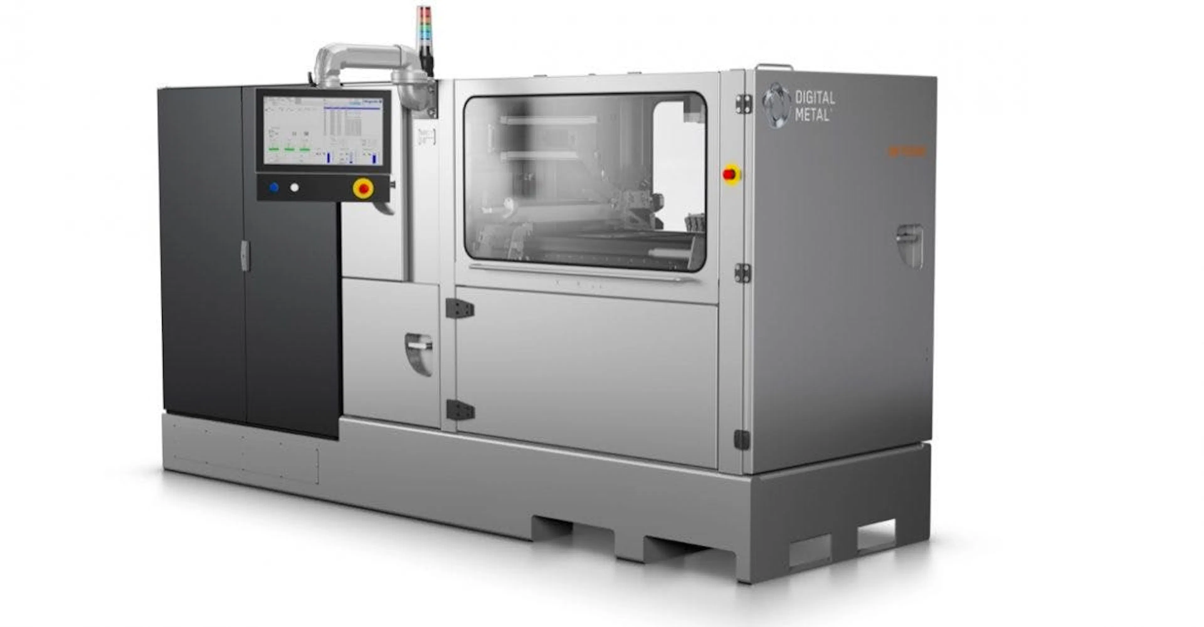 Photograph of a modern industrial metal binder-jetting 3D printer