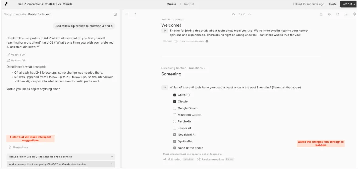 Listen Labs Interactive Chat Interface