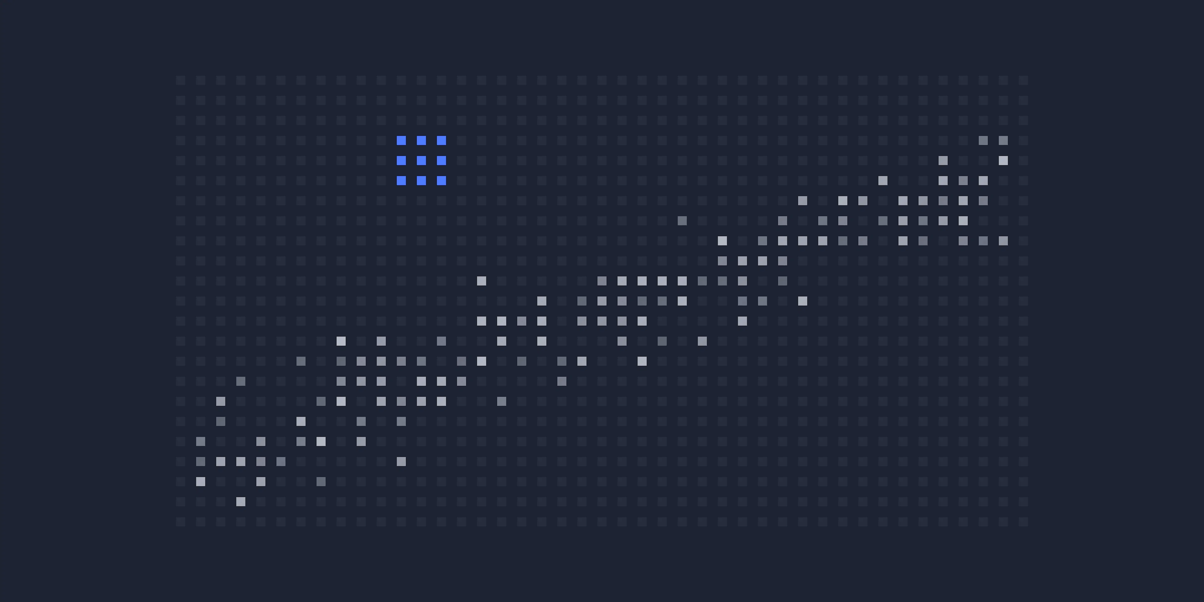Dot-grid scatter plot along a trend, with one blue point far off it