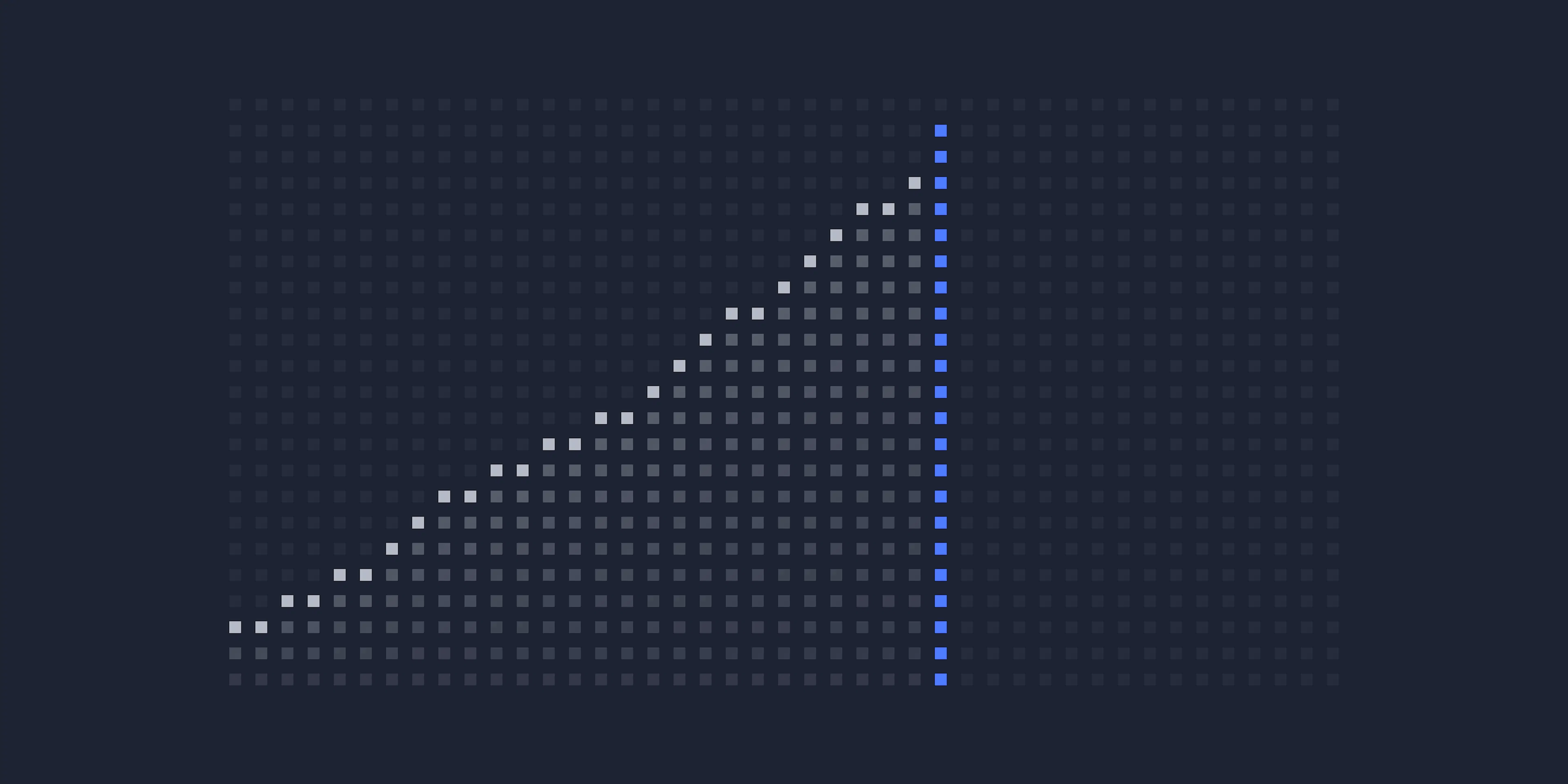 Dot-grid area chart: a steeply rising curve halted by a blue vertical line