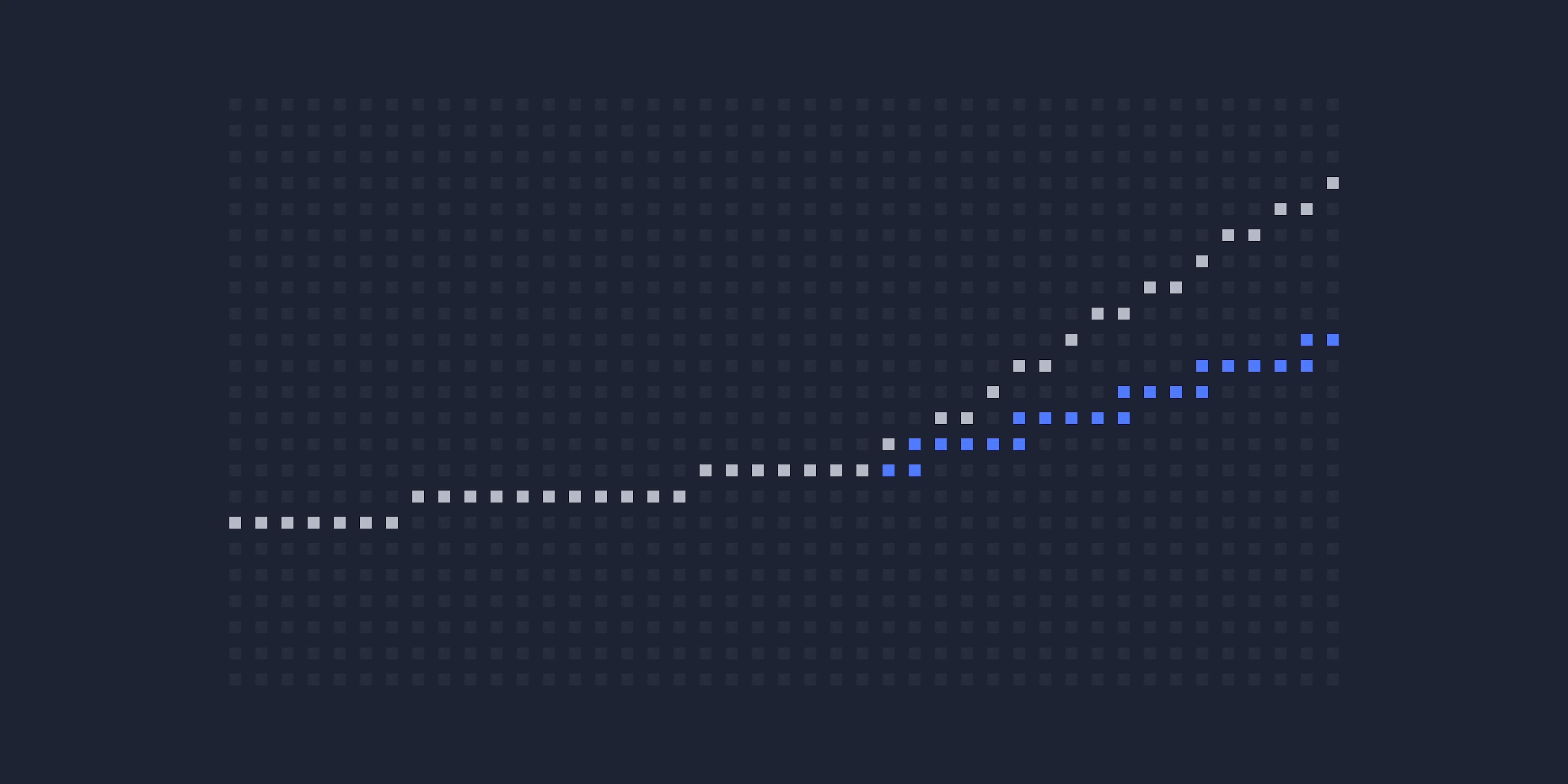 Dot-grid line chart: one rising line forks, the blue branch breaking off below the grey