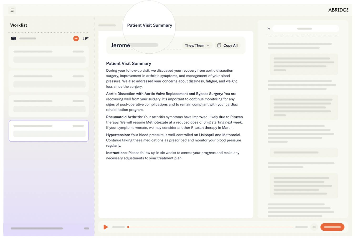 Abridge patient visit summary example