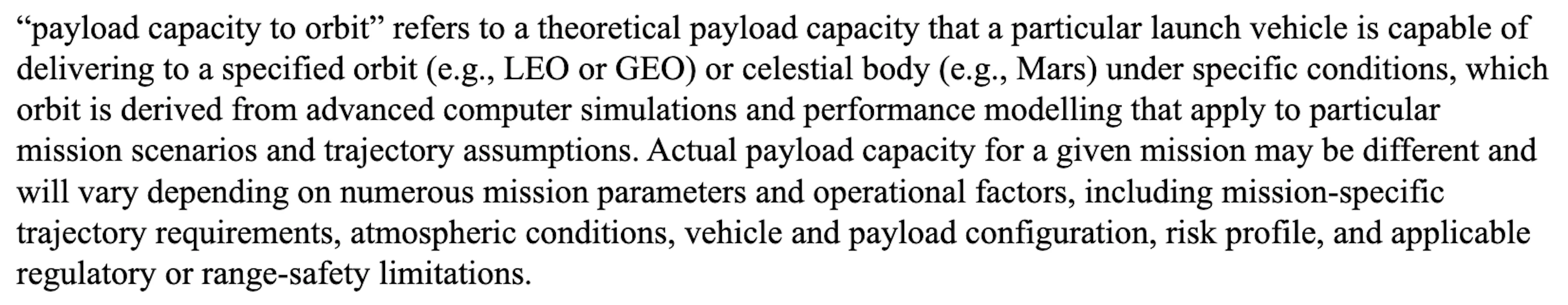 Text from SpaceX S-1 about payload capacity to orbit