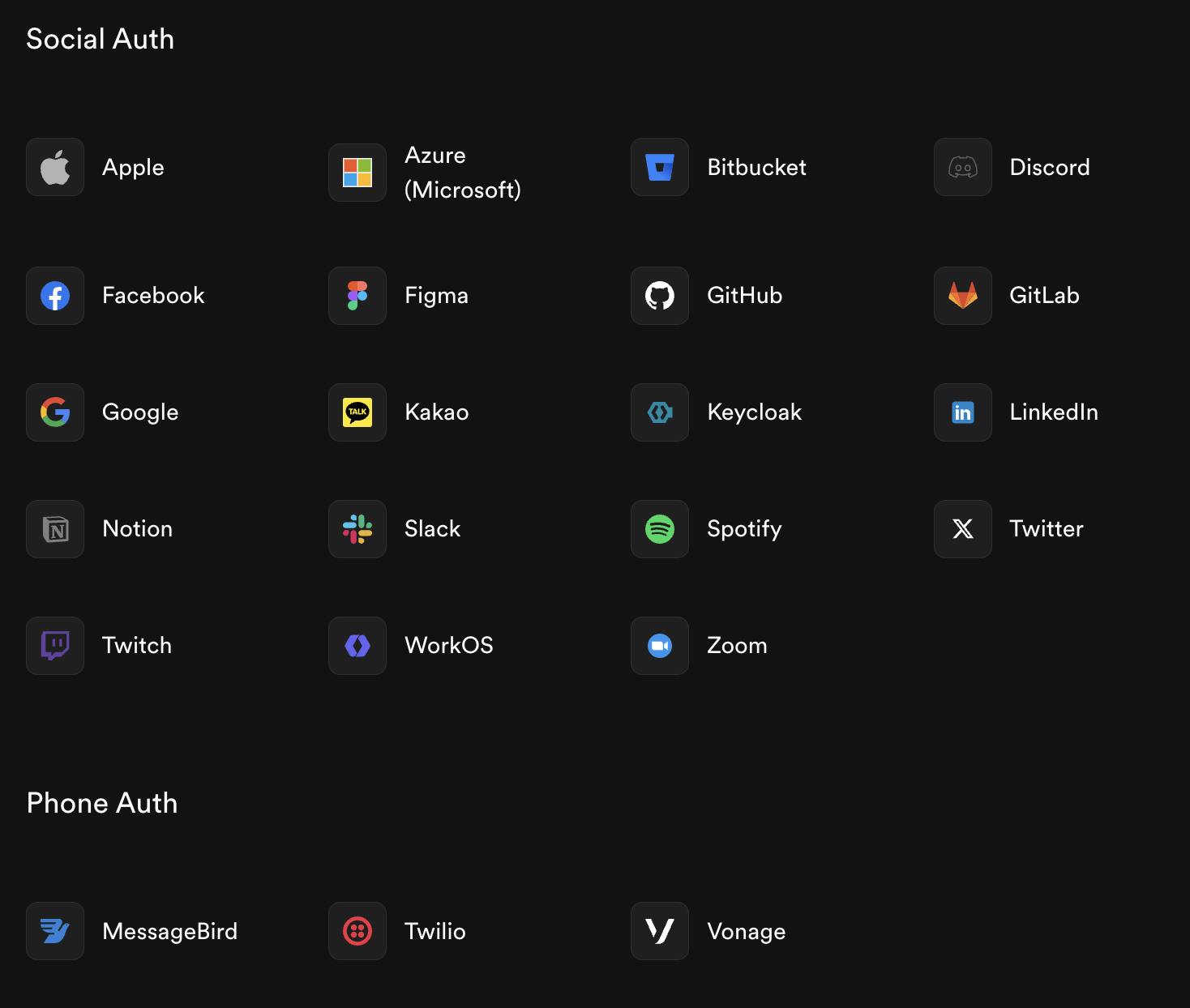 Supabase Auth works with many Social and Phone Auths