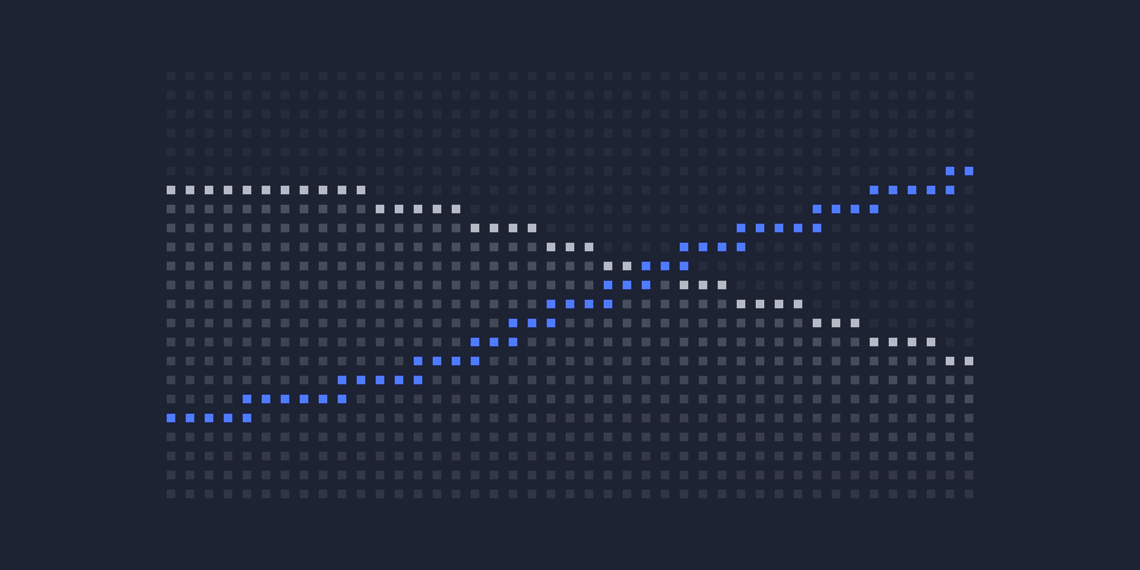 Dot-grid line chart: a blue line climbs from under a falling grey area and crosses above it