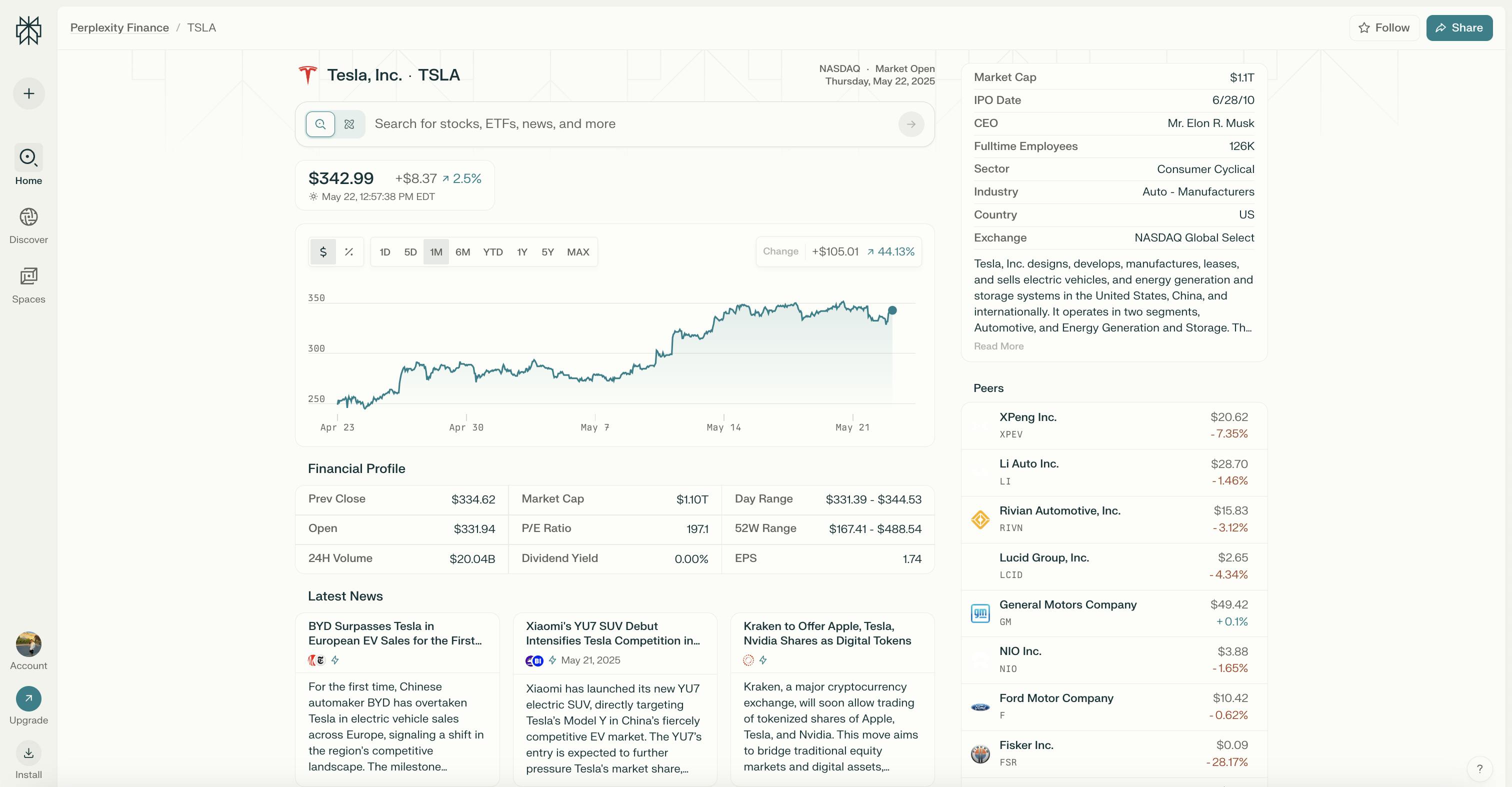 Perplexity Finance tool