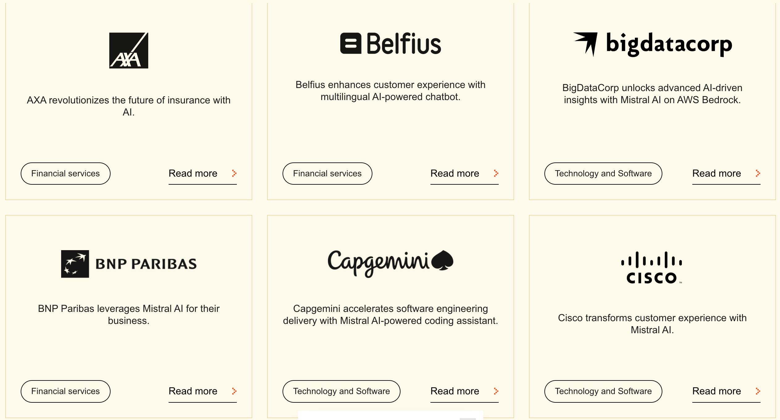 Screenshot of Mistral’s notable customers