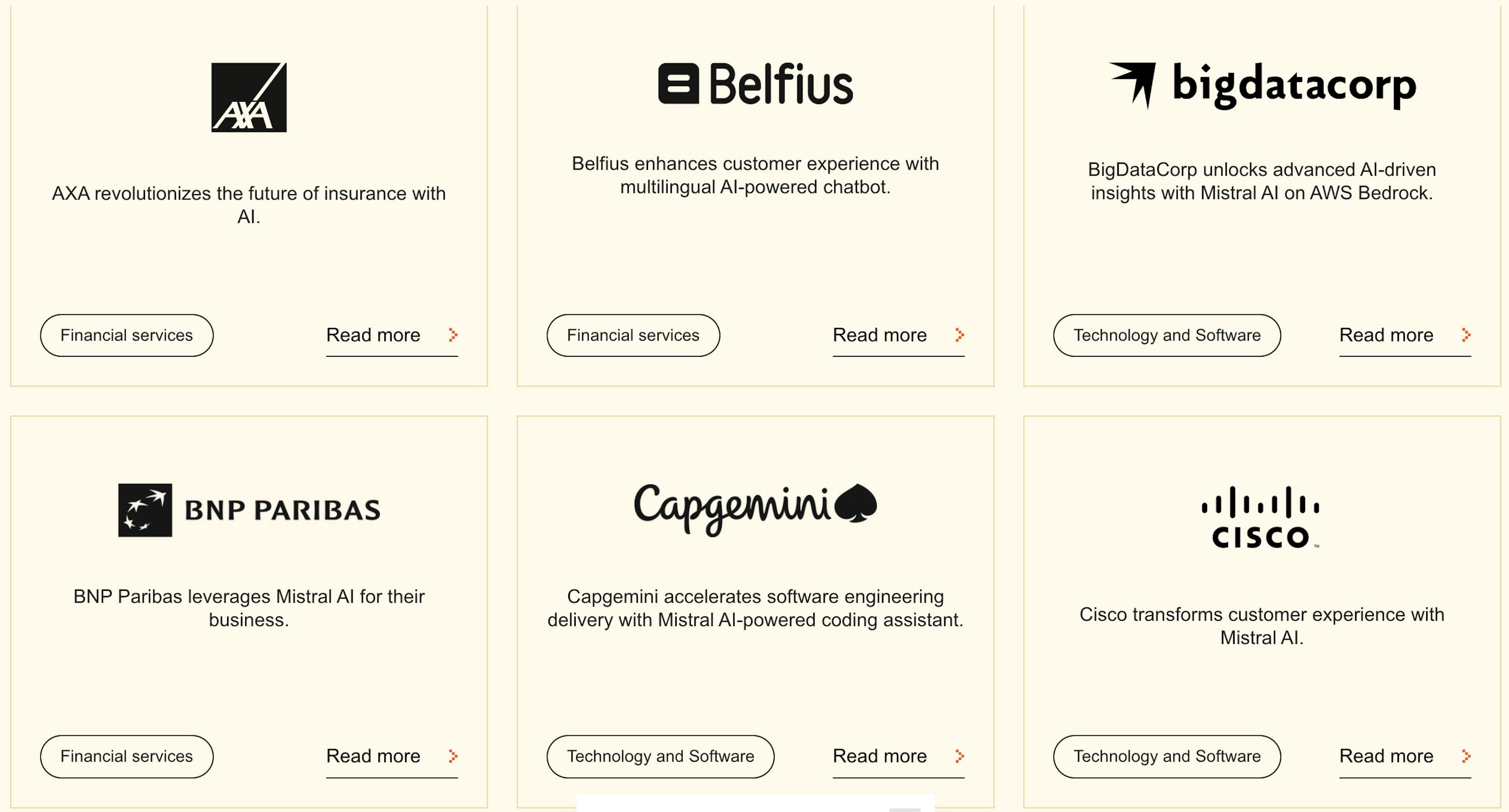 Screenshot of Mistral’s notable customers