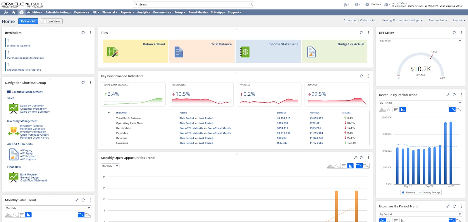 NetSuite’s financial dashboard