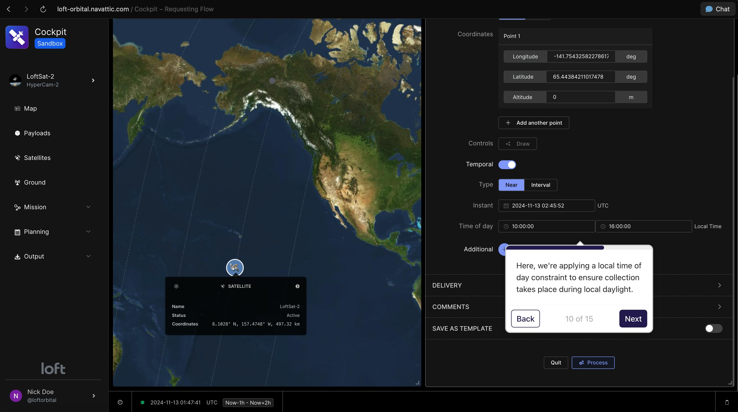 Screenshot of Loft Orbital's mission contral interface, Cockpit