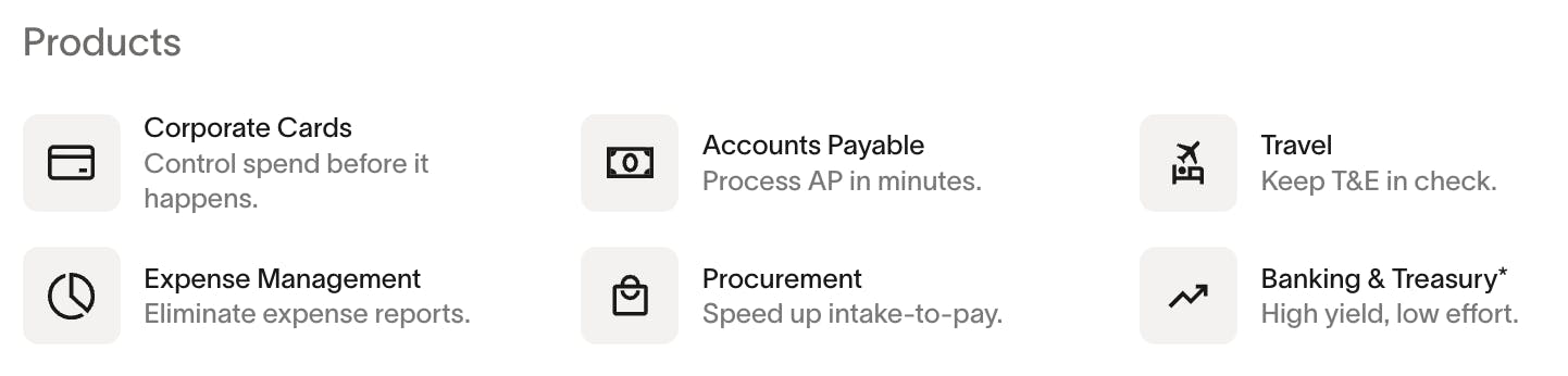 Ramp products from corporate cards to banking & treasury