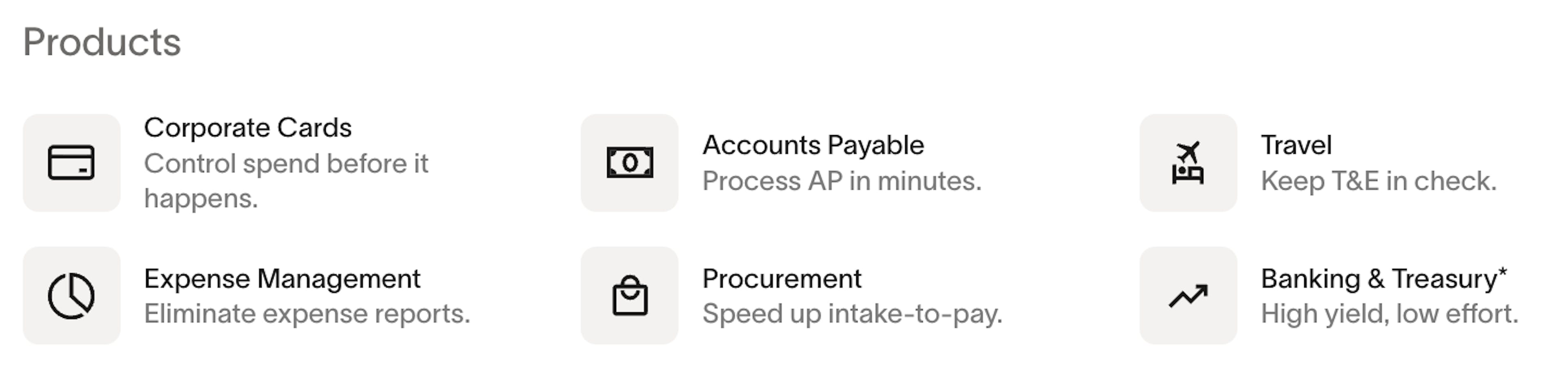 Ramp products from corporate cards to banking & treasury