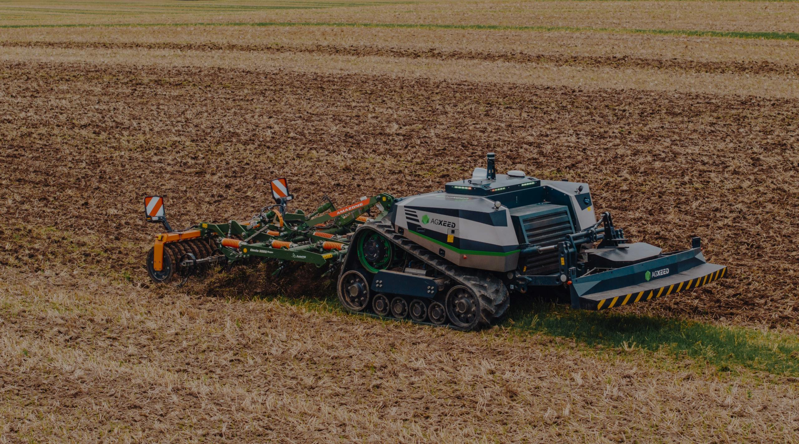 AgXeed fully automous tractor ploughing a field