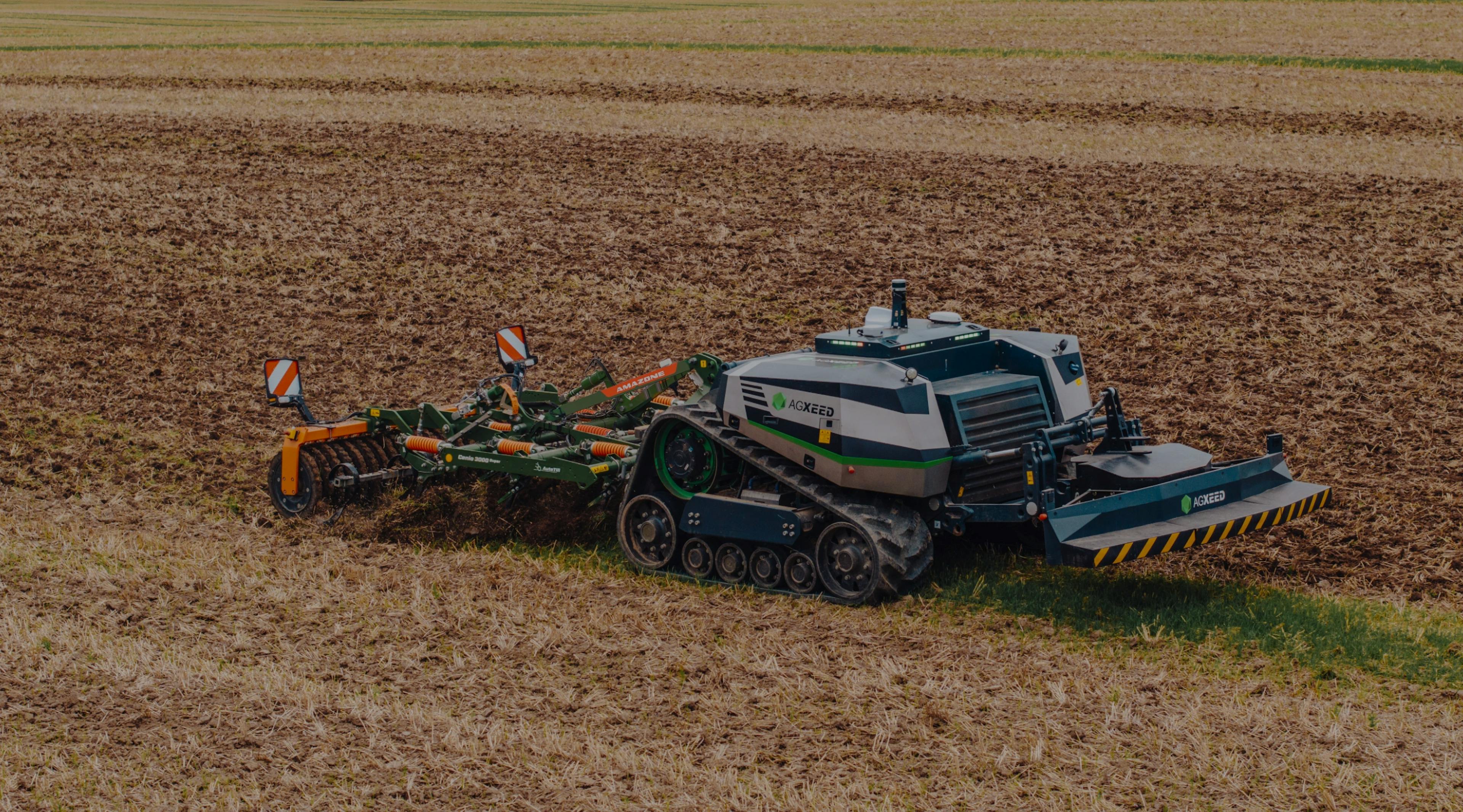 AgXeed fully automous tractor ploughing a field