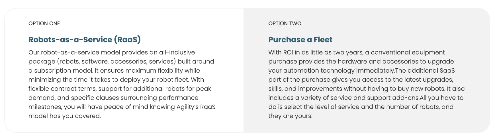 Two options for the humanoid robot fleet