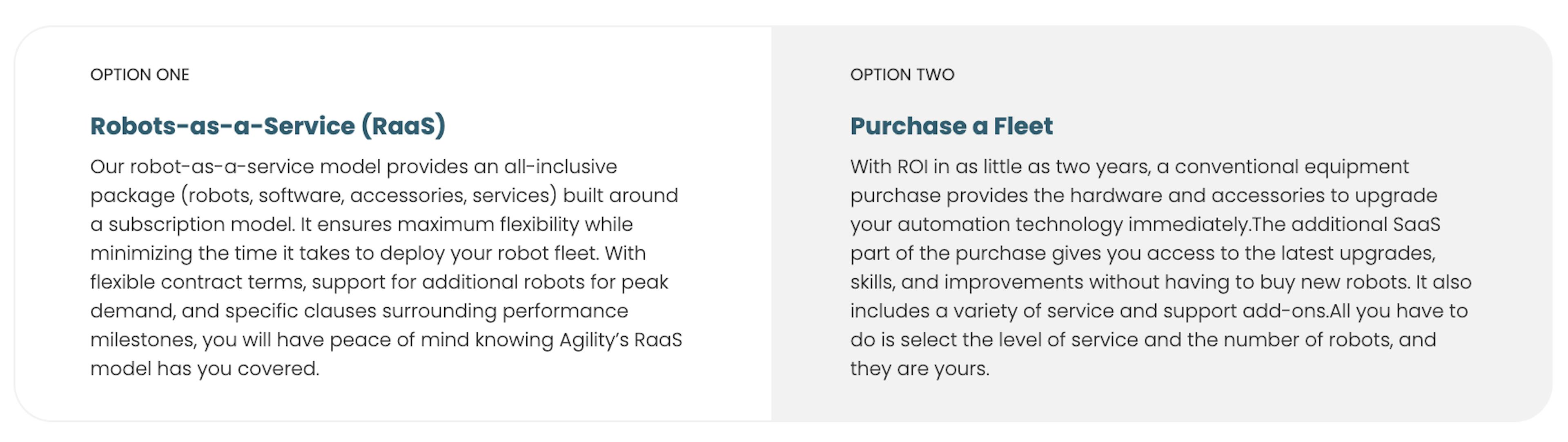 Two options for the humanoid robot fleet