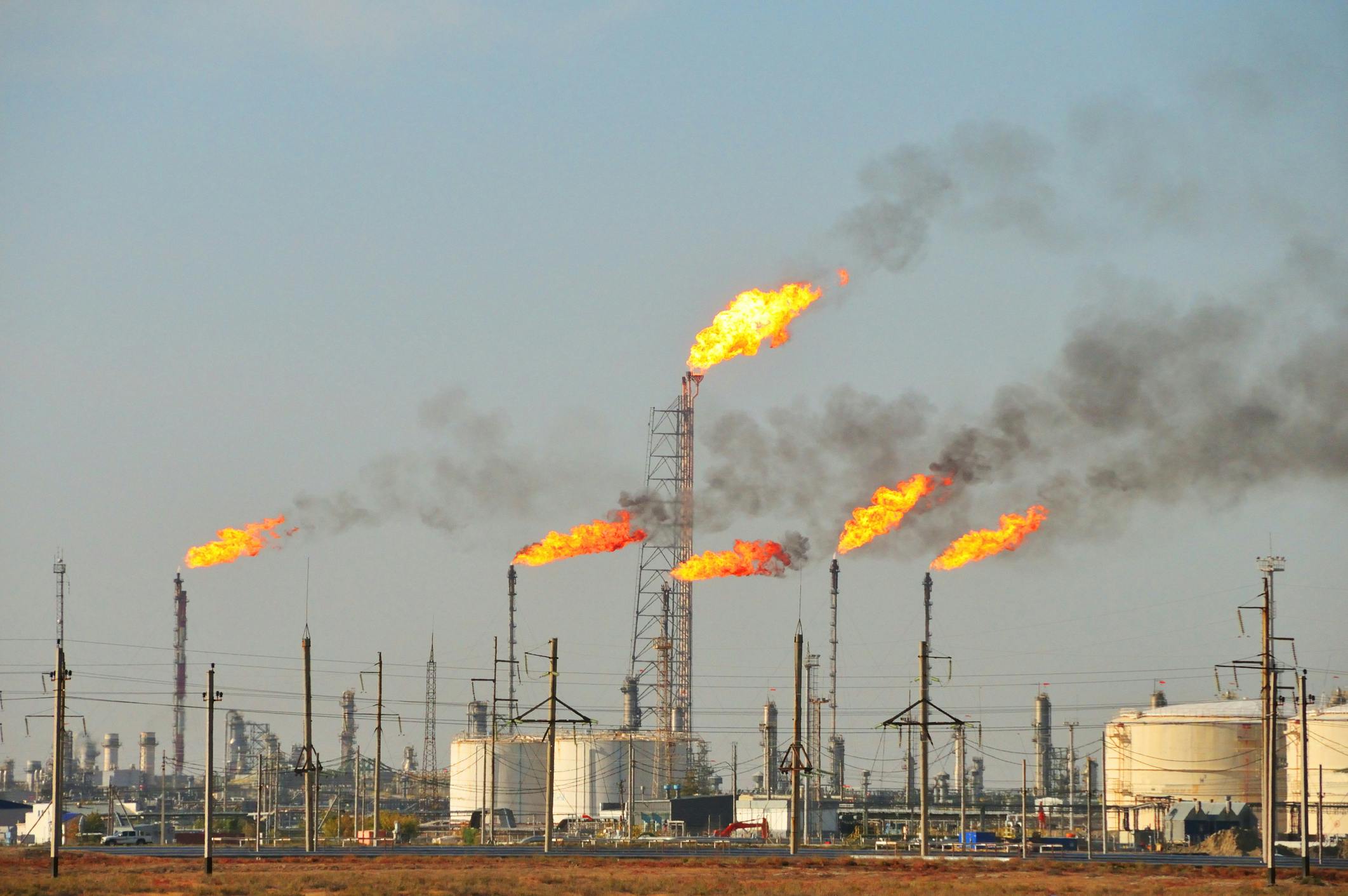 Gas flaring from a factory