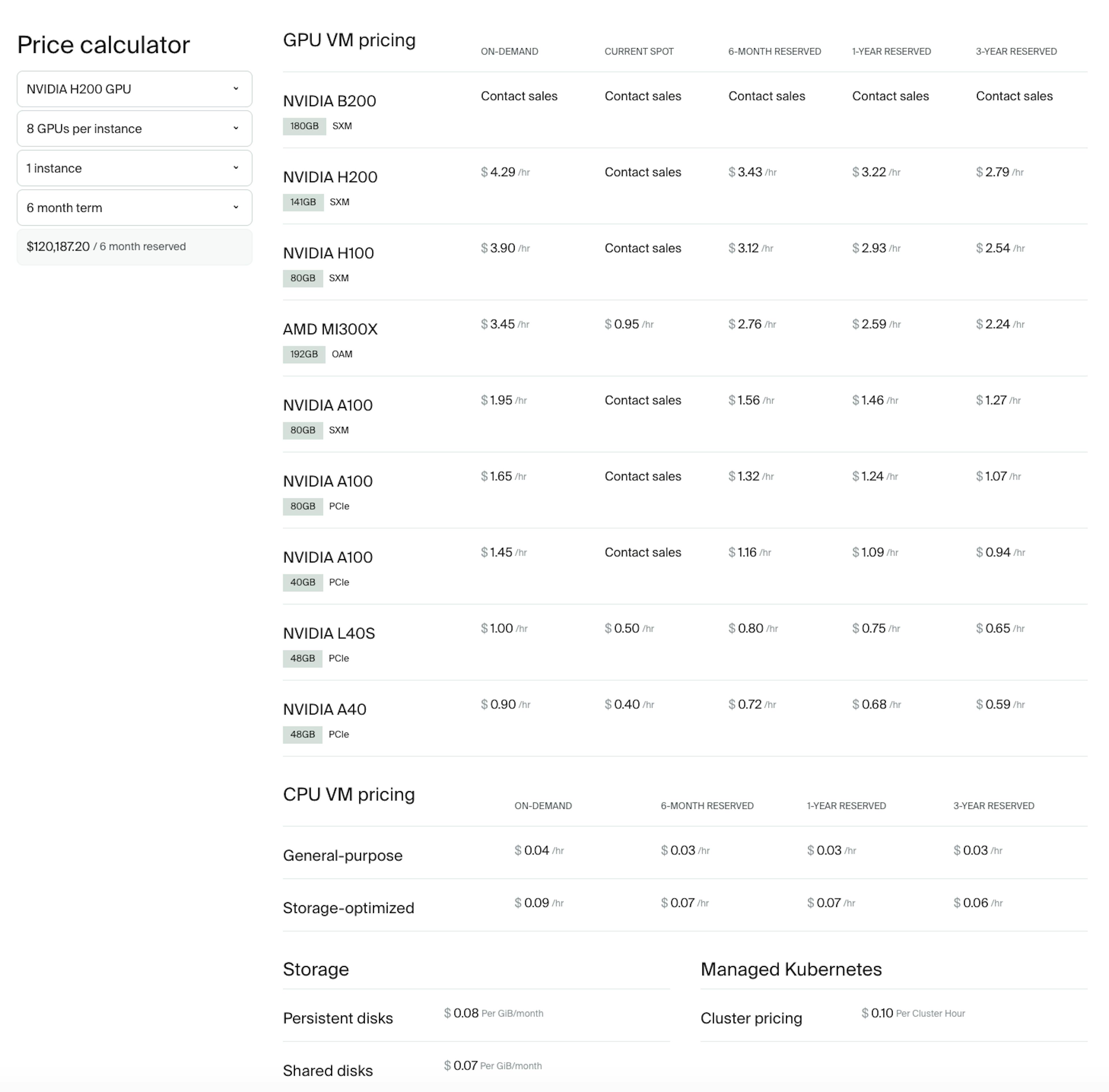 Crusoe Cloud pricing GPU VM pricing