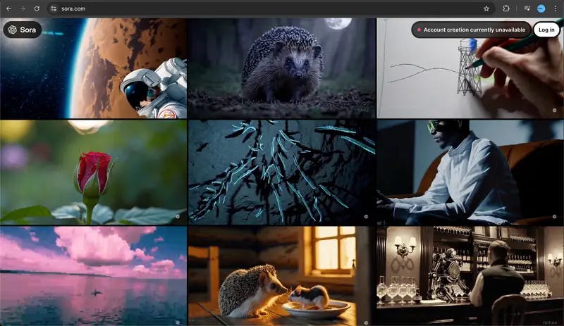 A screenshot of Sora's "explore" page for browsing AI videos from the community