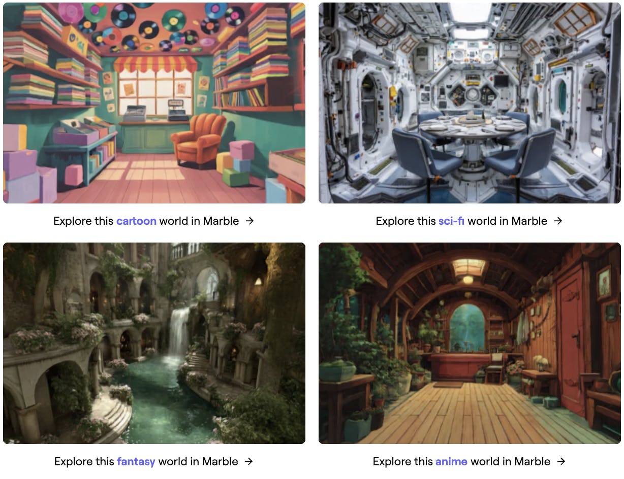 Marble's models can generate worlds in multiple visual styles