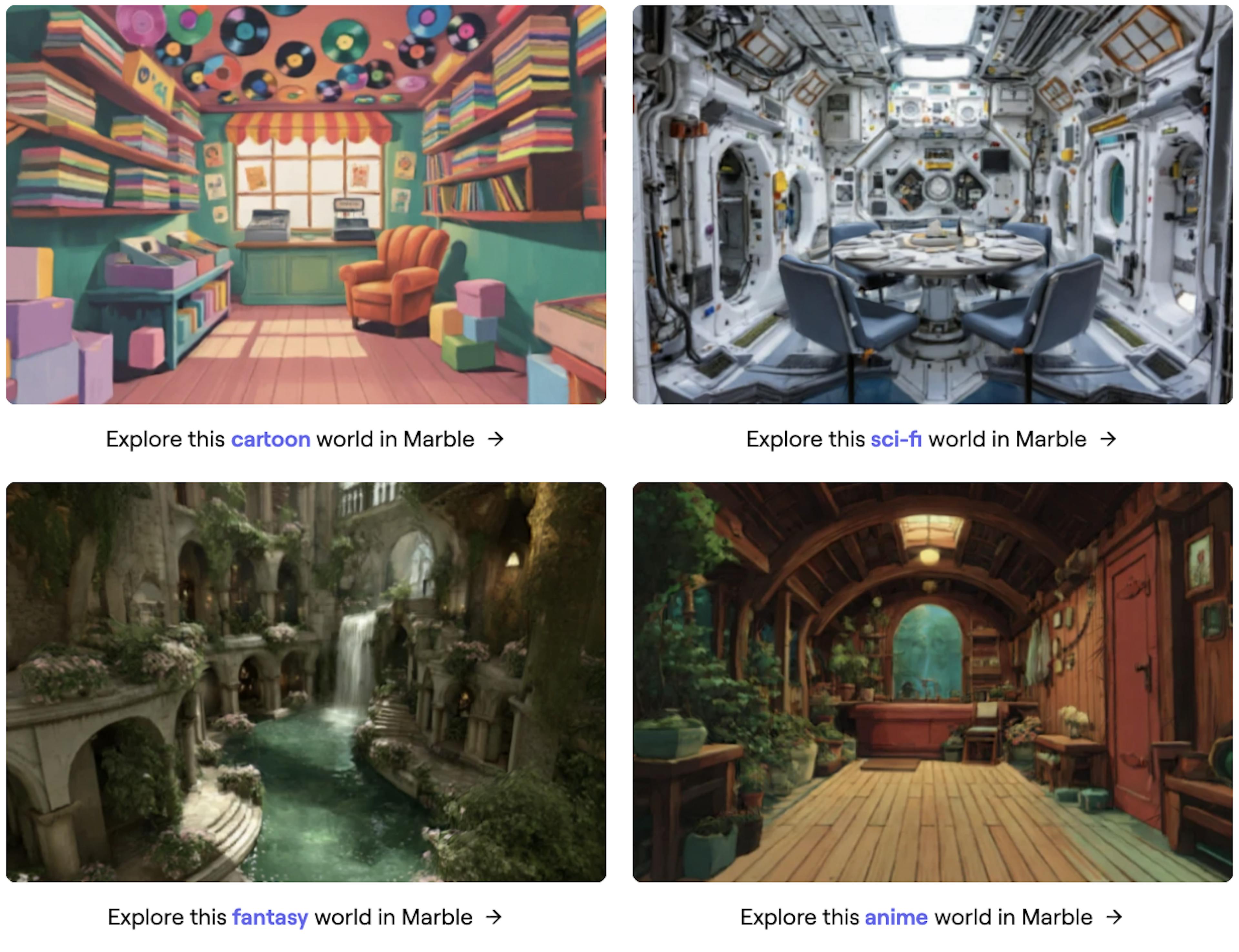 Marble's models can generate worlds in multiple visual styles