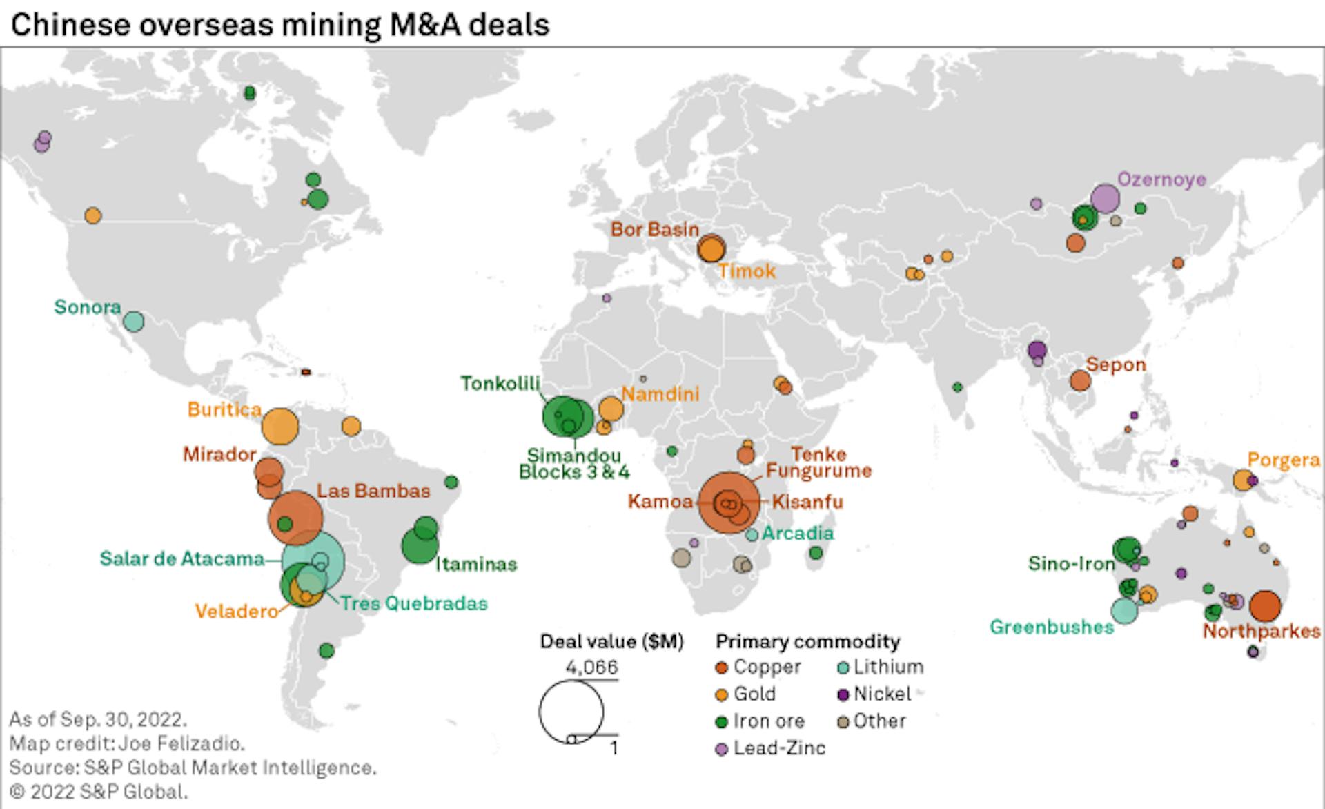 Map of Chinese overseas mining M&A deals