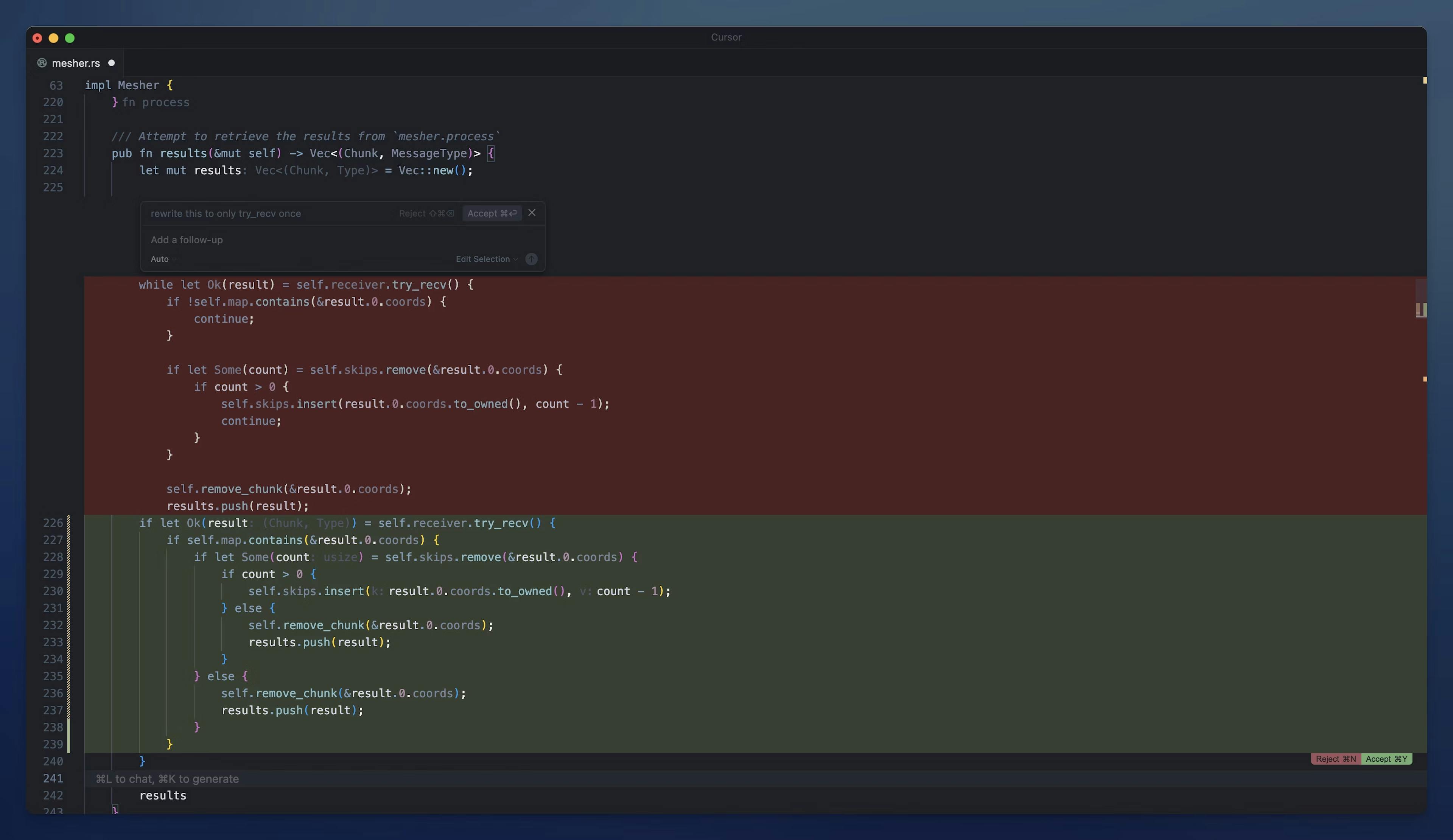 Cursor mode to edit selections