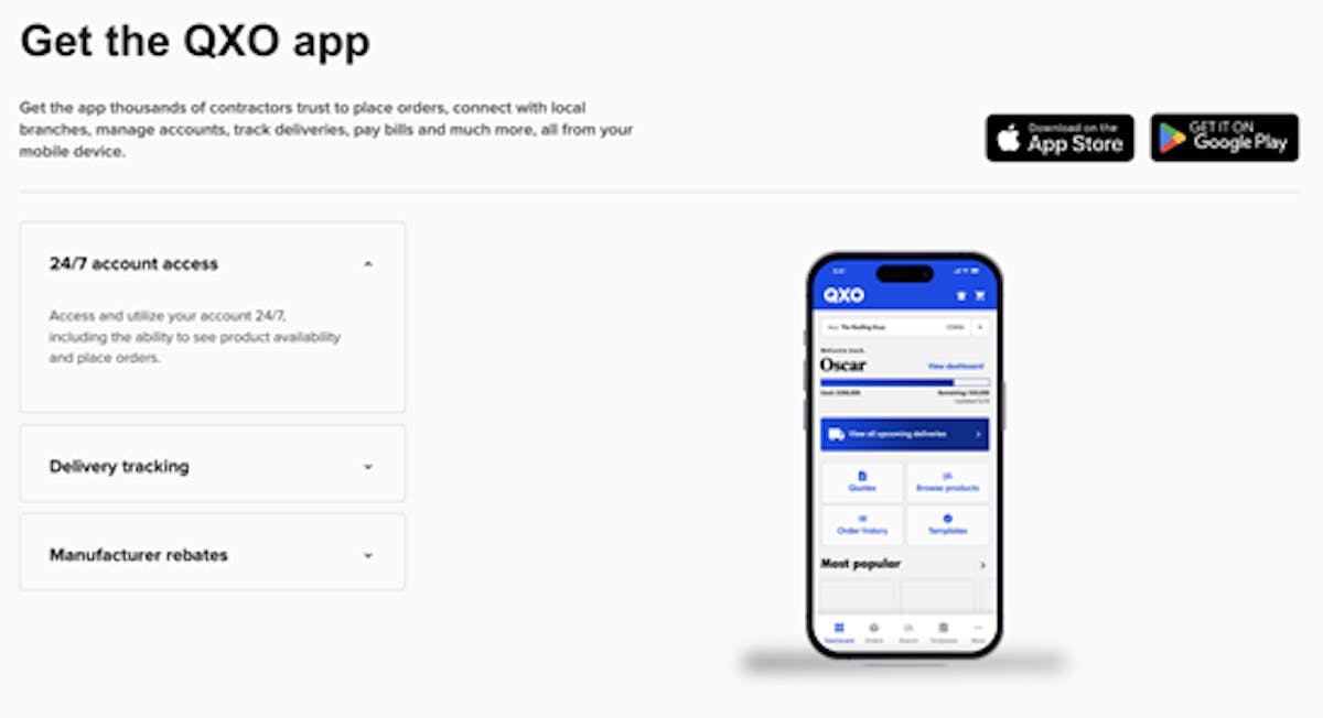 Screenshot of the QXO app