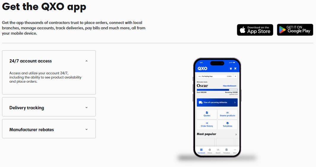Screenshot of the QXO app