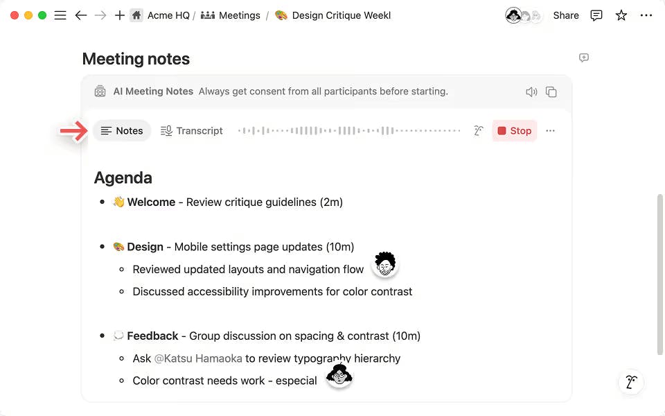 Notion's AI Meeting Notes Feature