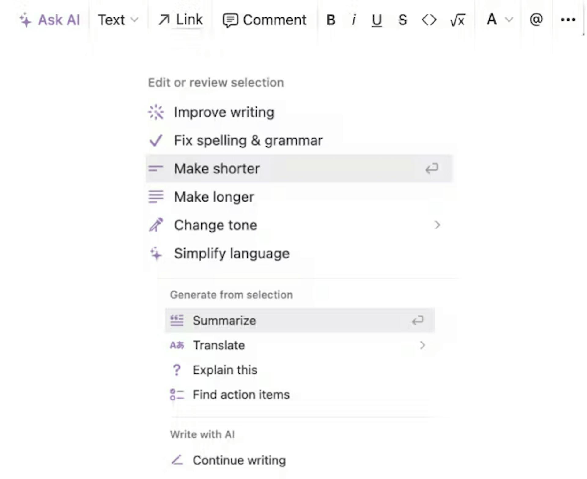 Notion's Integrated writing assistant Feature