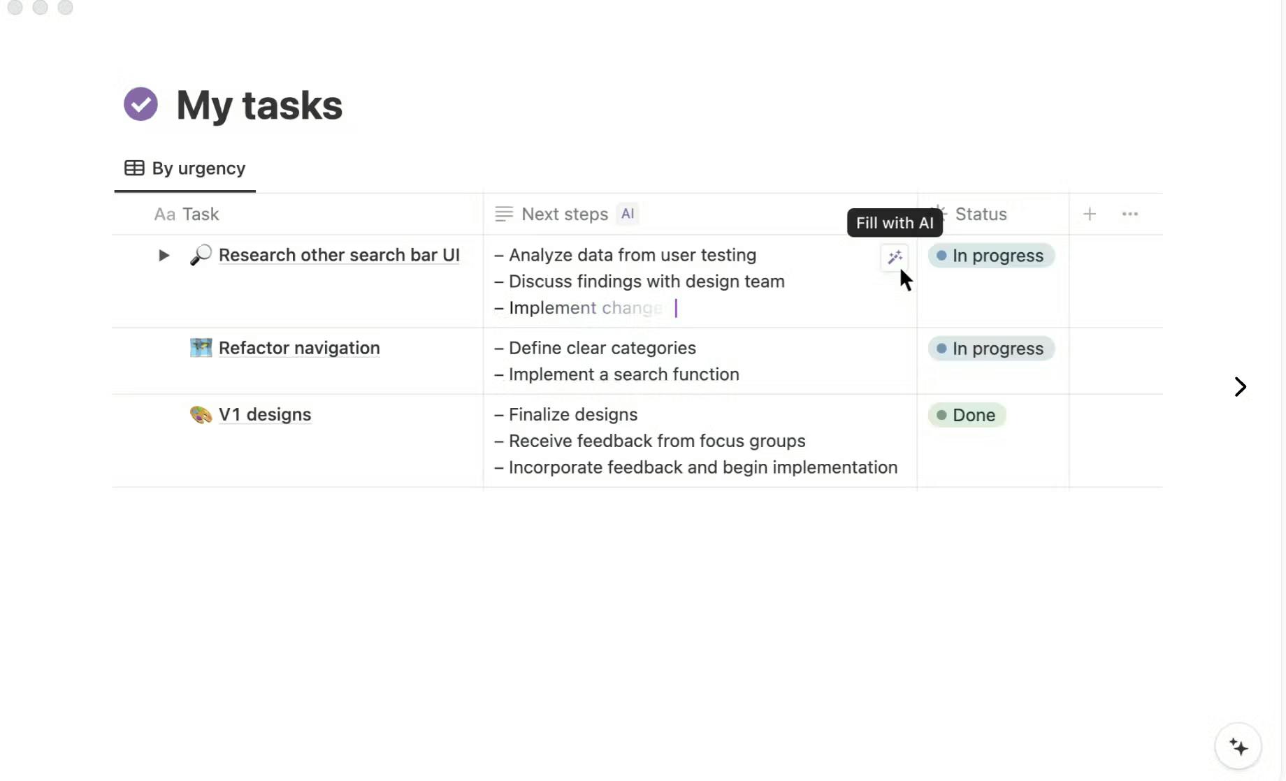 Notion's autofill tool