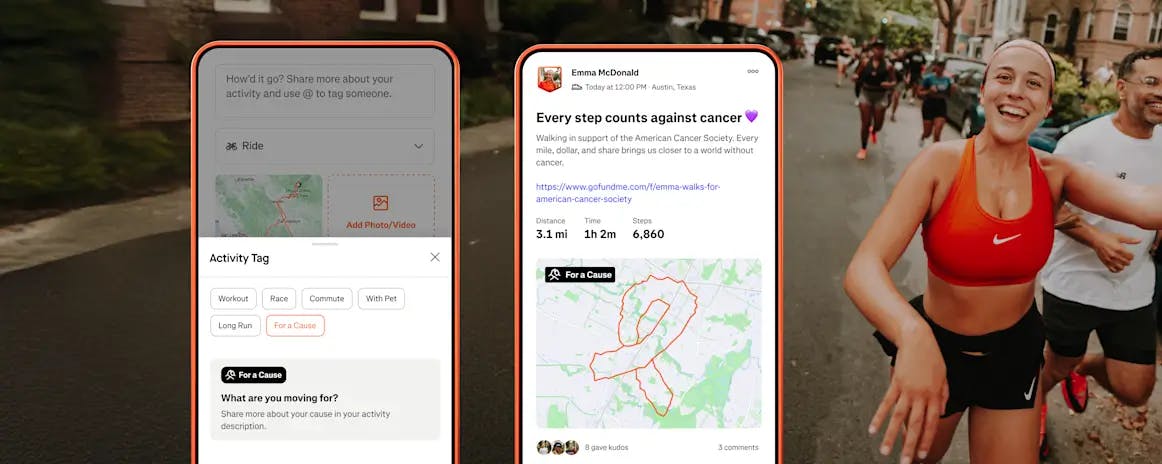 Strava's “For a Cause” activity tag in partnership with GoFundMe