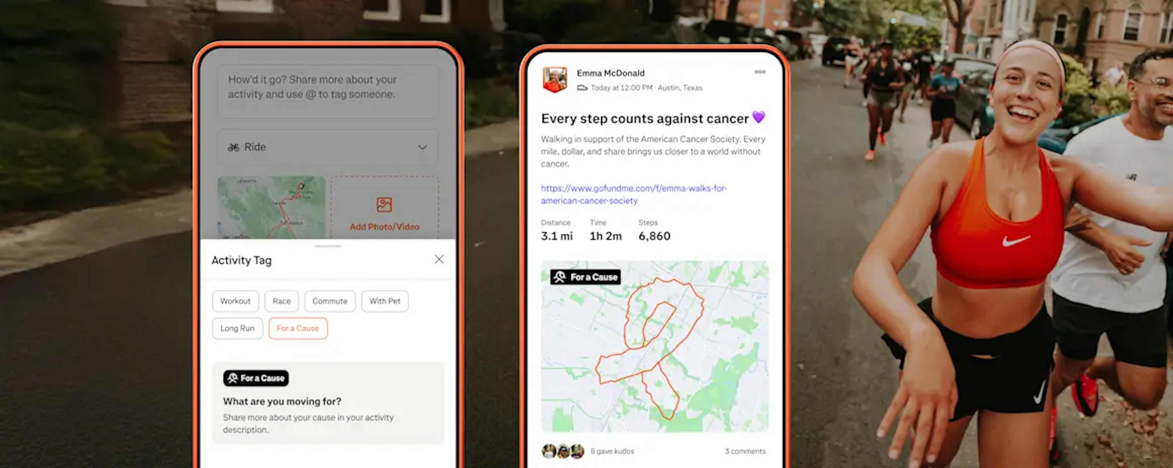 Strava's “For a Cause” activity tag in partnership with GoFundMe