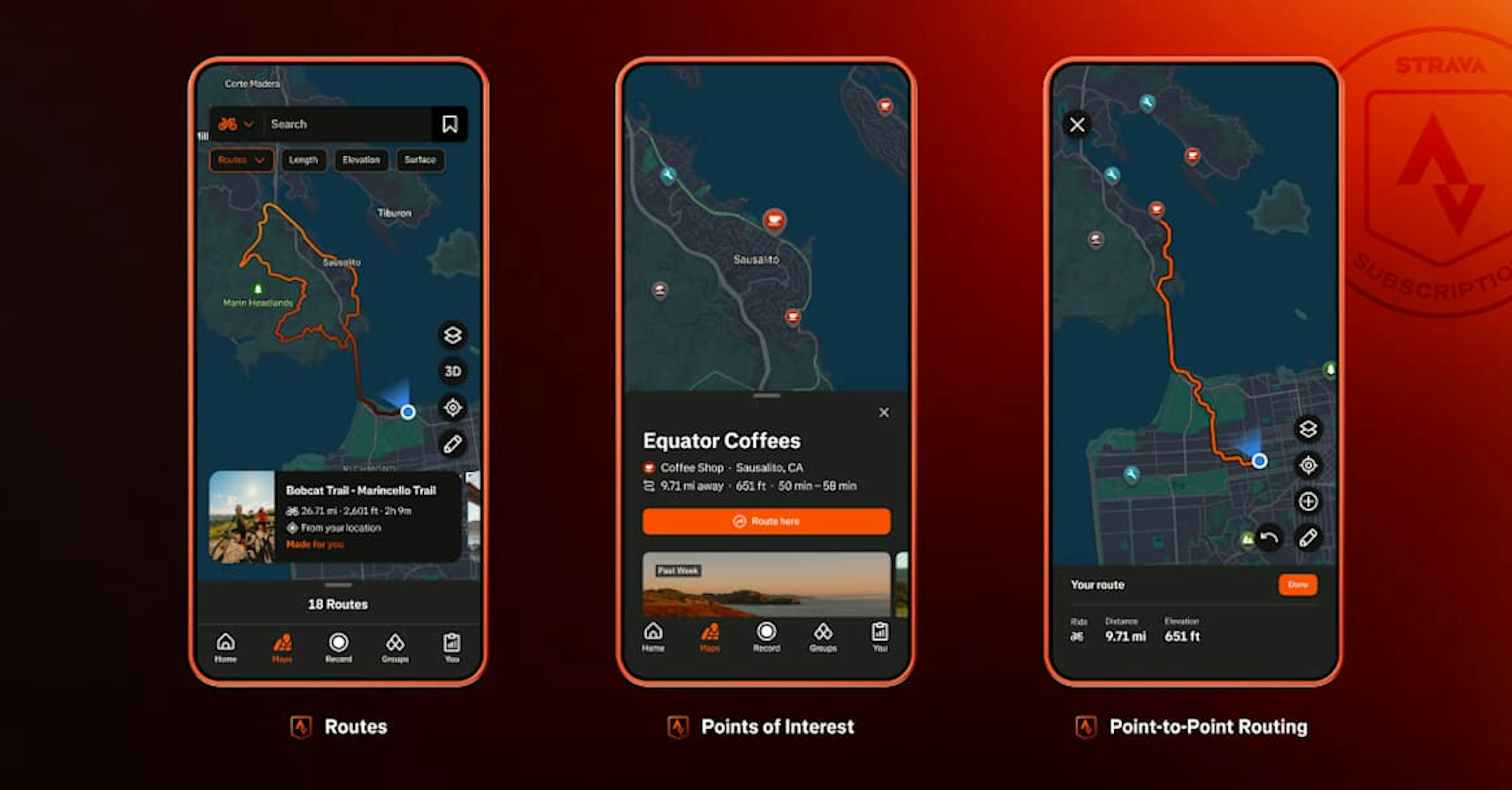 Strava's tappable points of interest feature