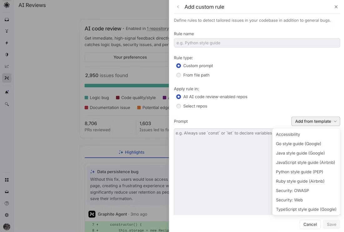 Graphite Agent platform supports custom rules