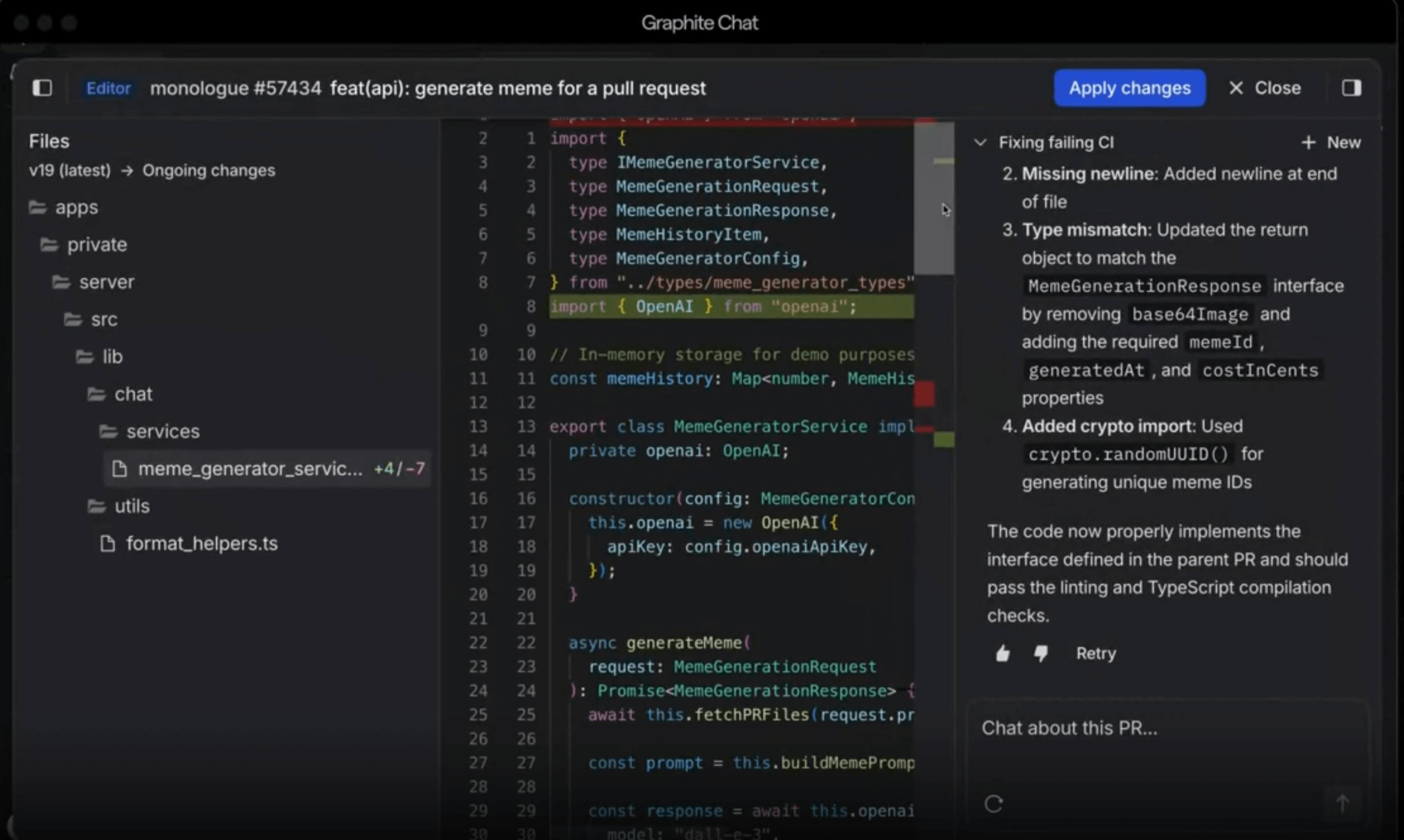 Users can chat with Graphite Agent