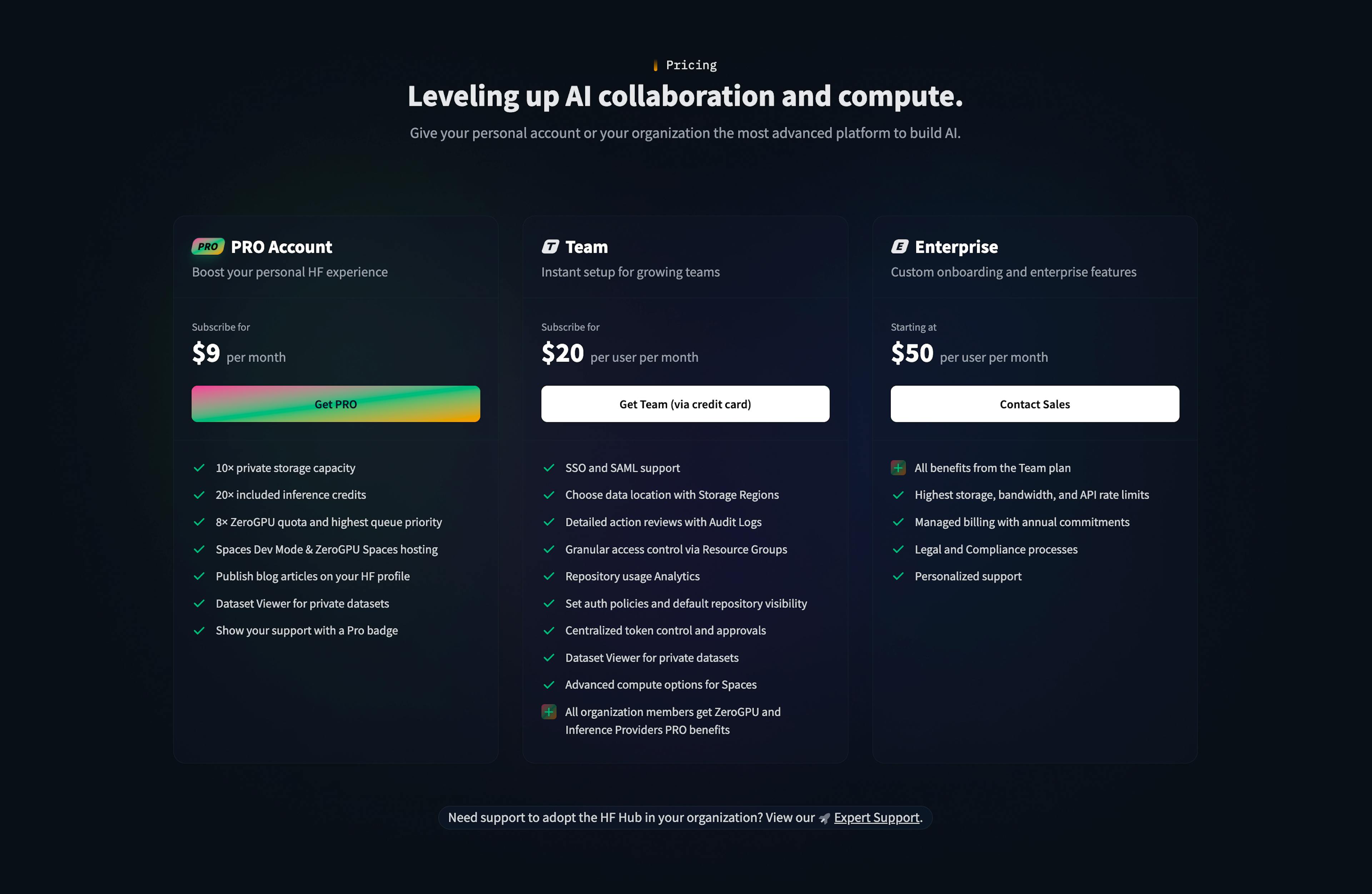 Hugging Face's pricing tiers