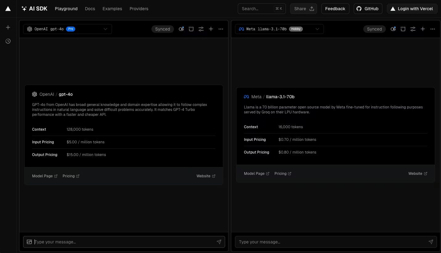 Vercel AI SDK is divided into two pillars: UI and core.