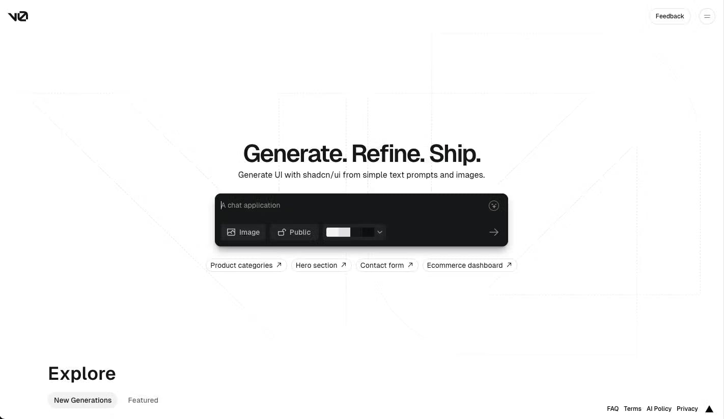 v0 by Vercel generative UI design tool