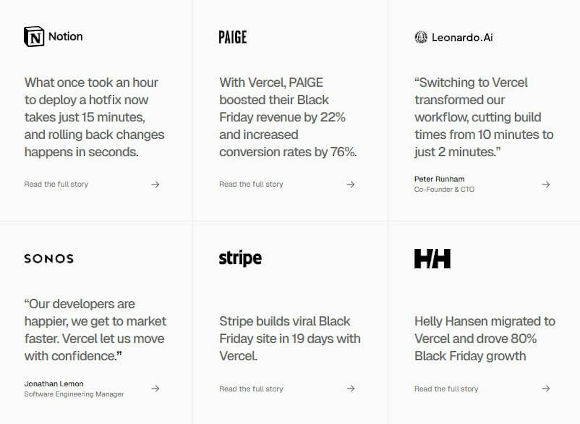 Teams the are powered by Vercel such as Notion and Stripe