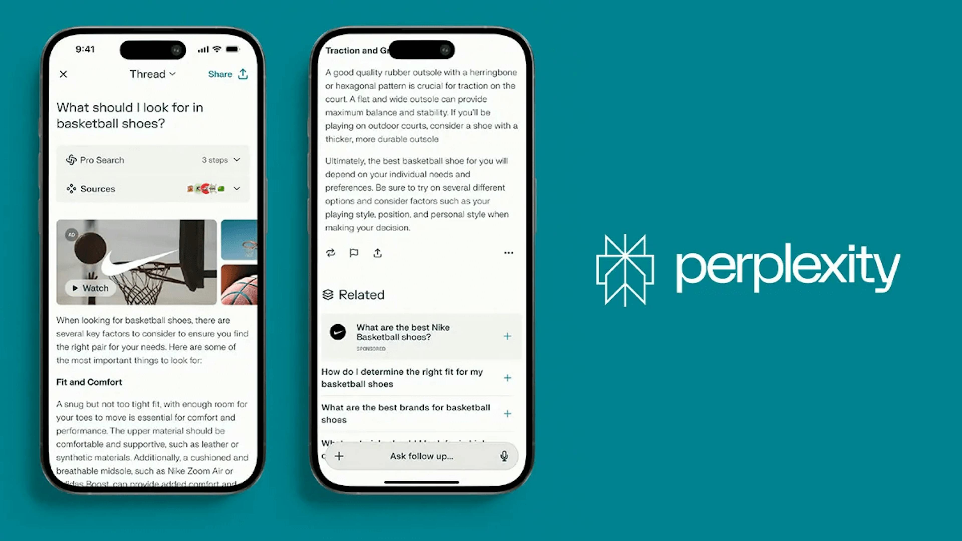 Screenshot of use of ads in Perplexity