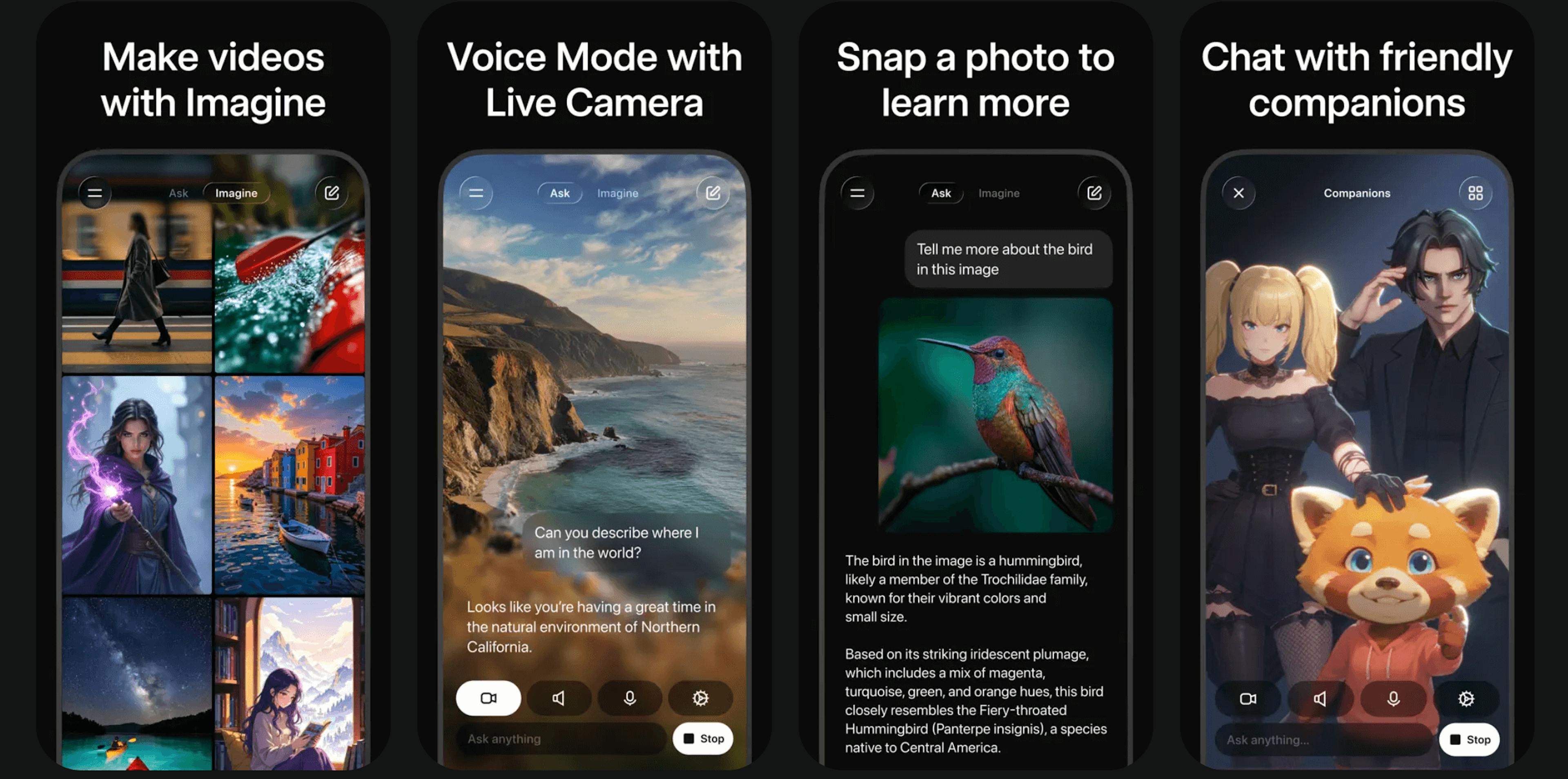 Screenshot of Grok App features