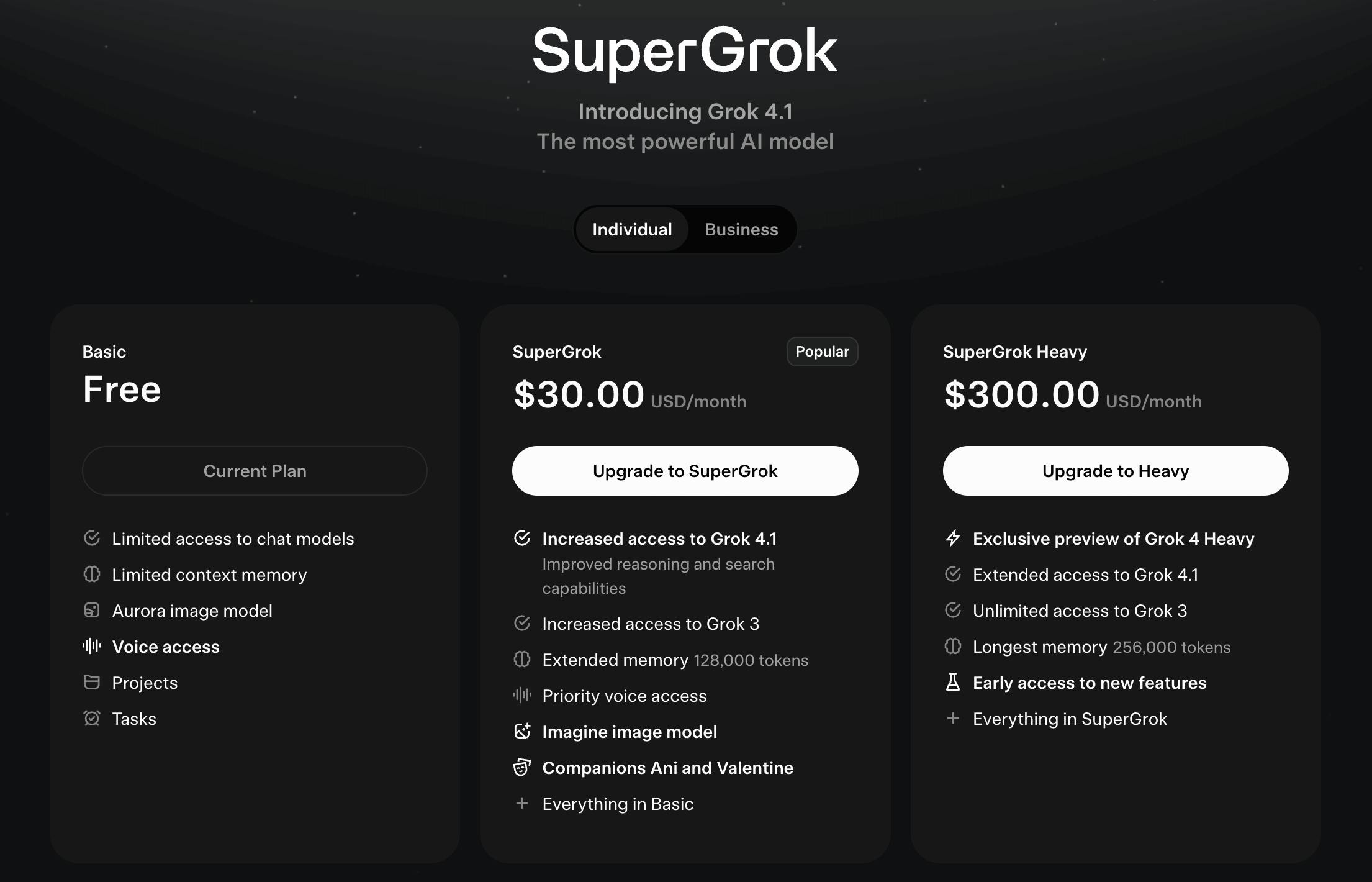 SuperGrok subscription pricing tiers