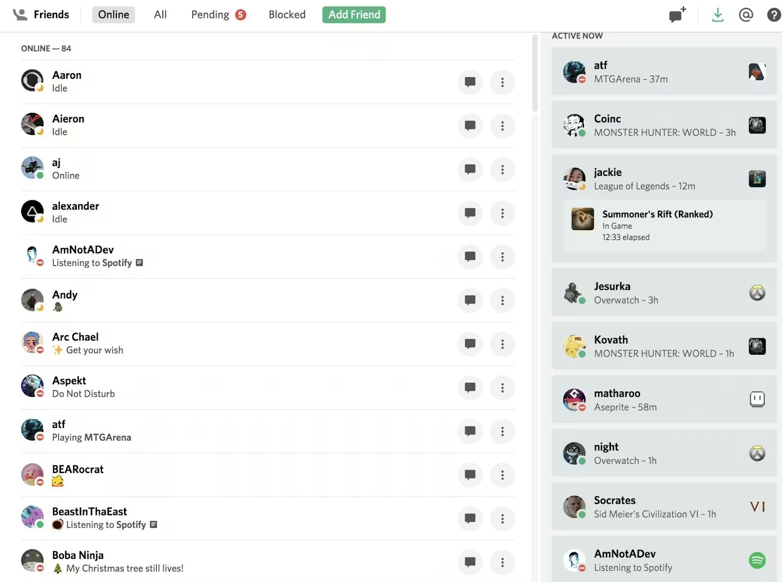 Discord friends list