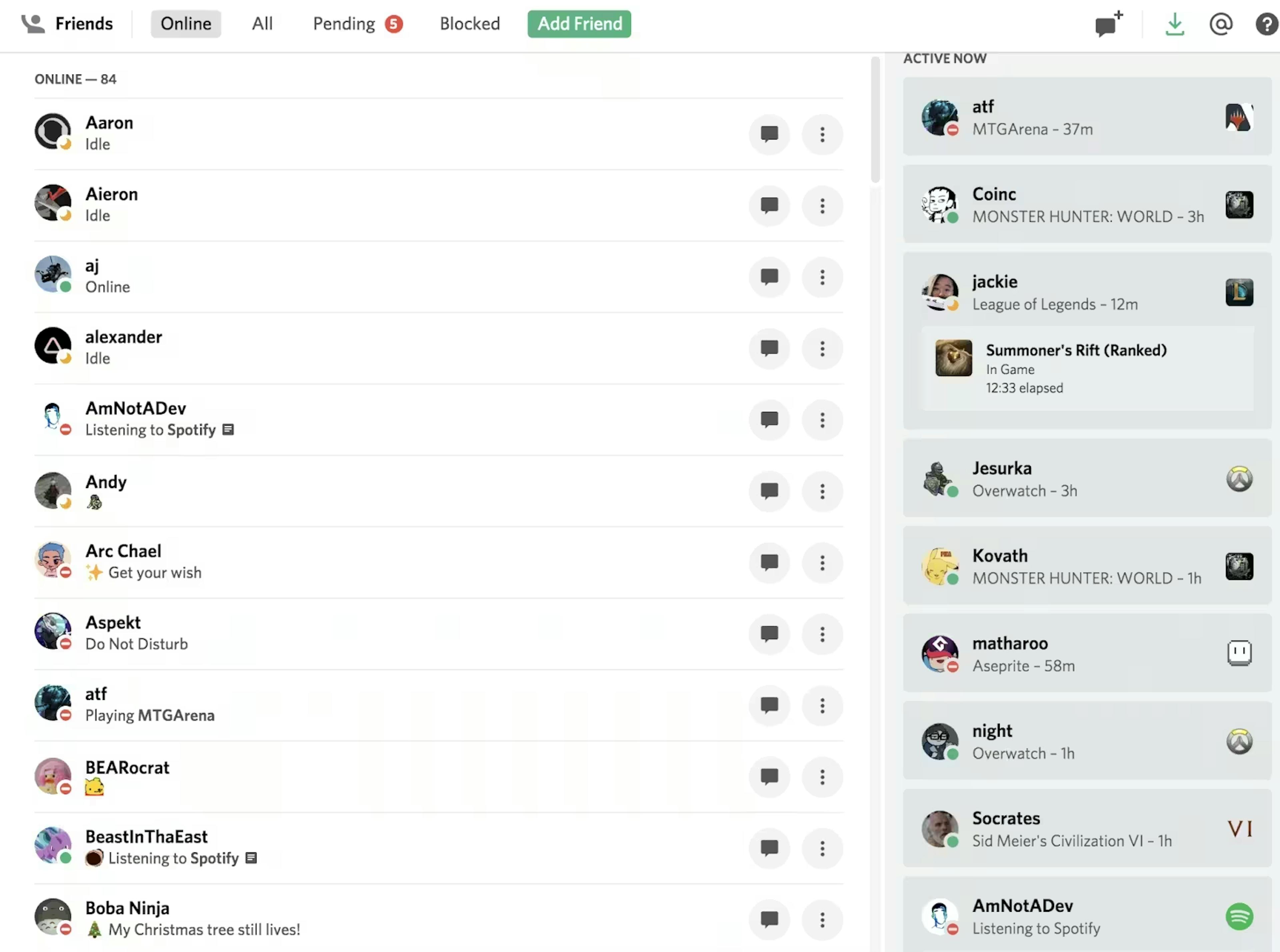 Discord friends list