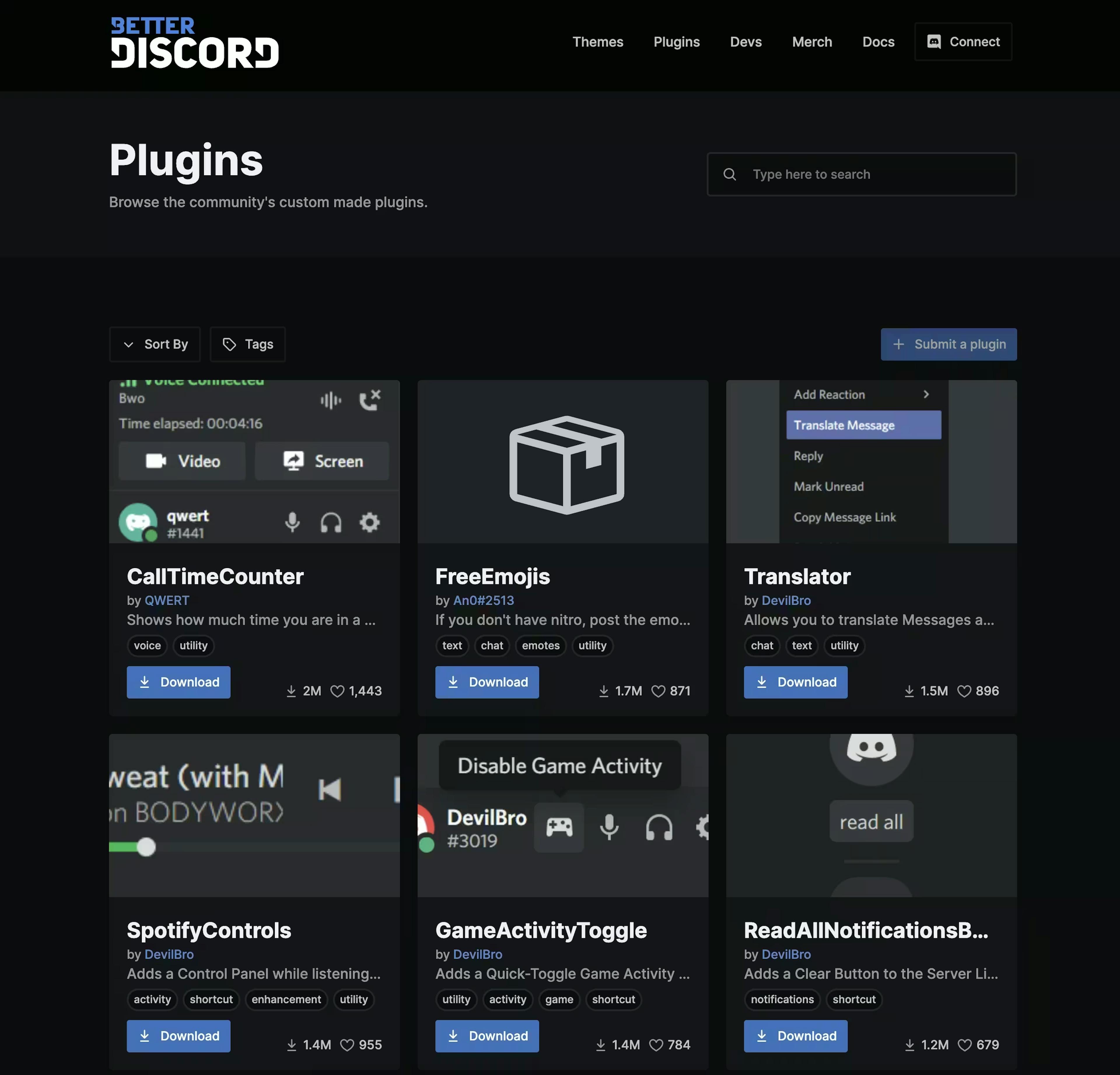 Example of different Discord Plugins