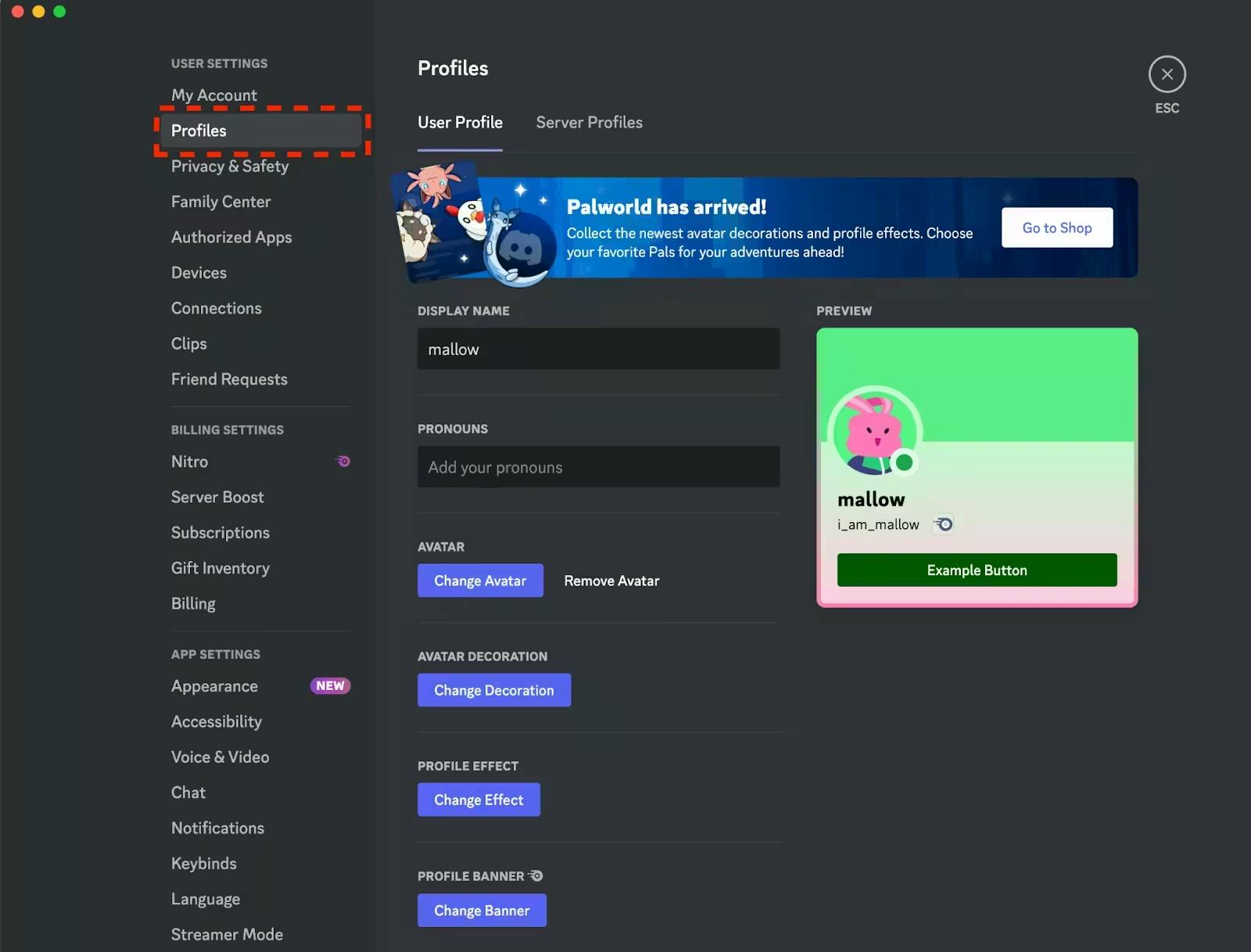 Discord user profiles including avatars and about me section
