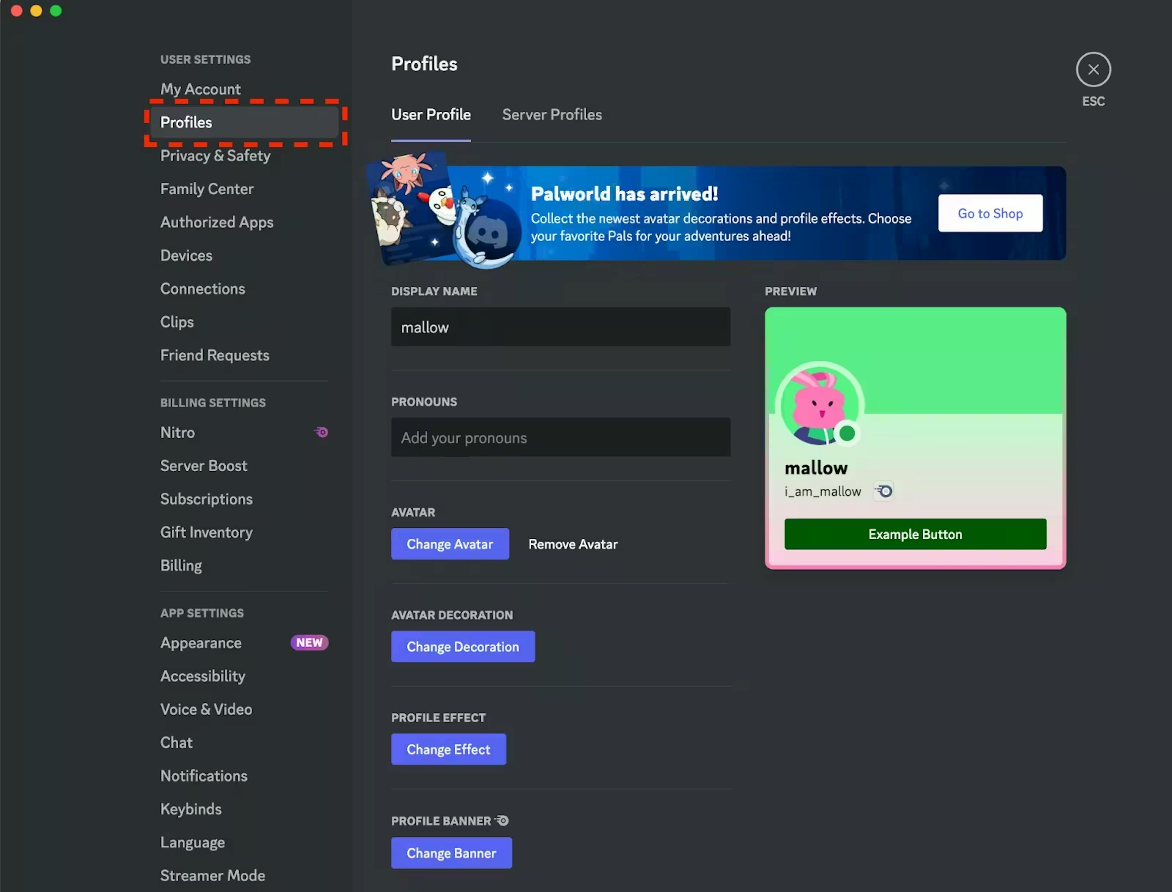 Discord user profiles including avatars and about me section