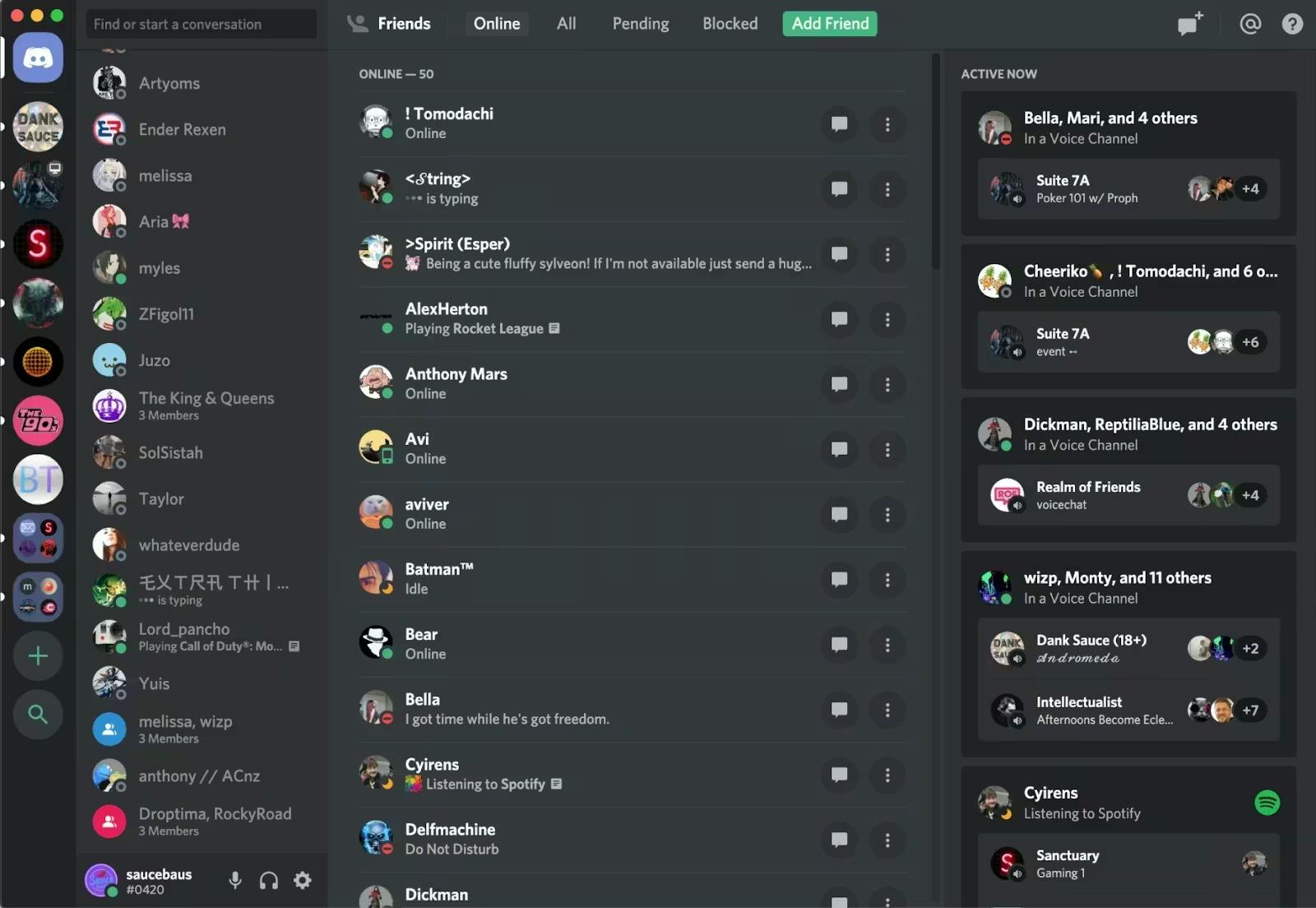 Discord's application showing Friends online